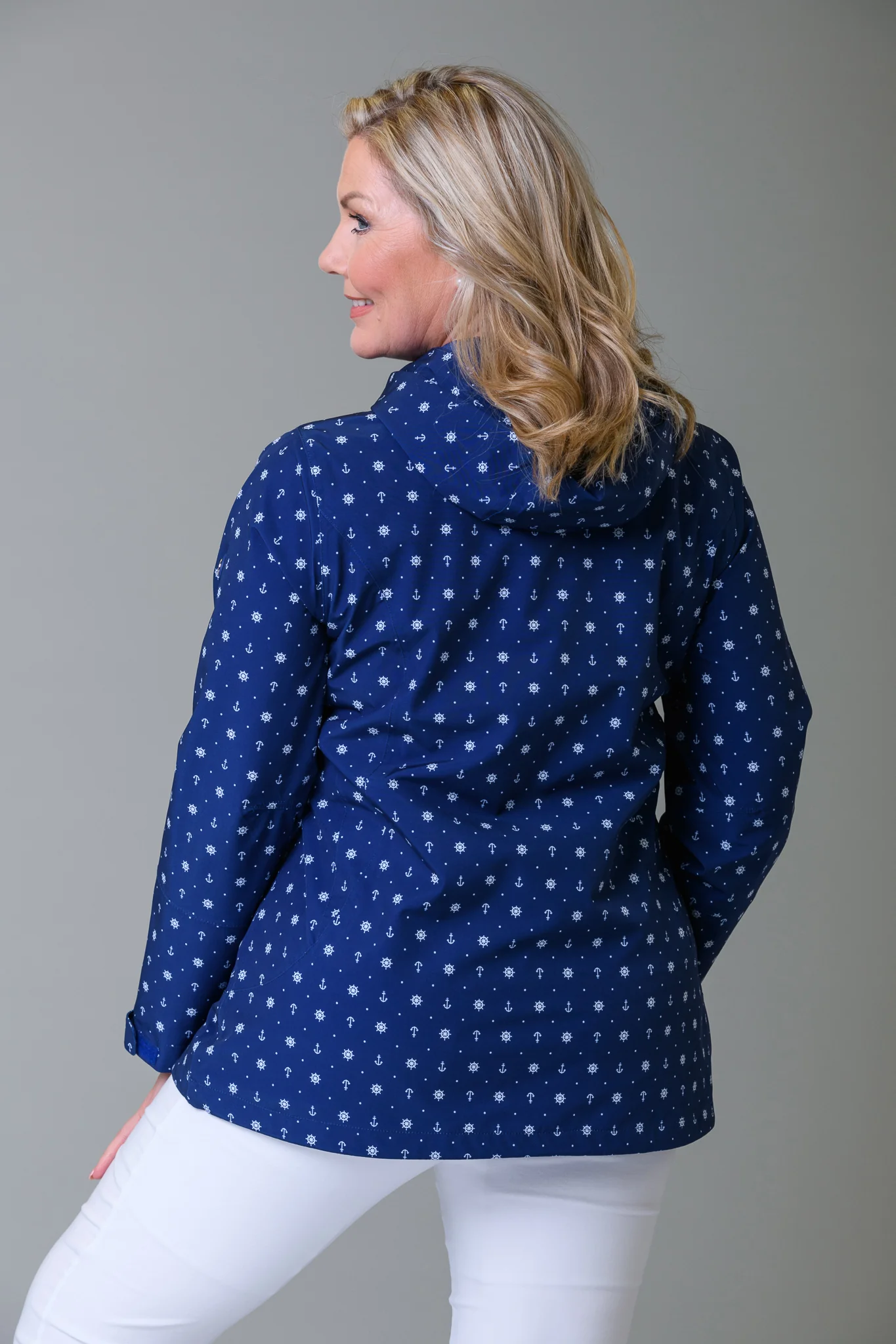 Nautical Print Waterproof Jacket NAVY - Image 2