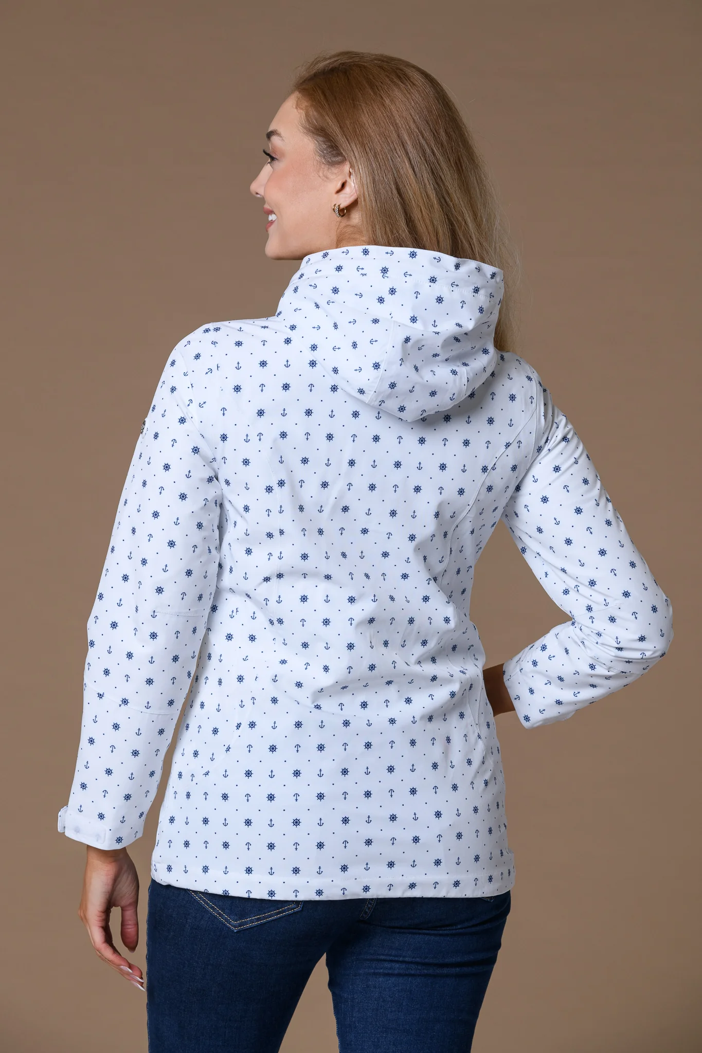 Nautical Print Waterproof Jacket WHITE - Image 2