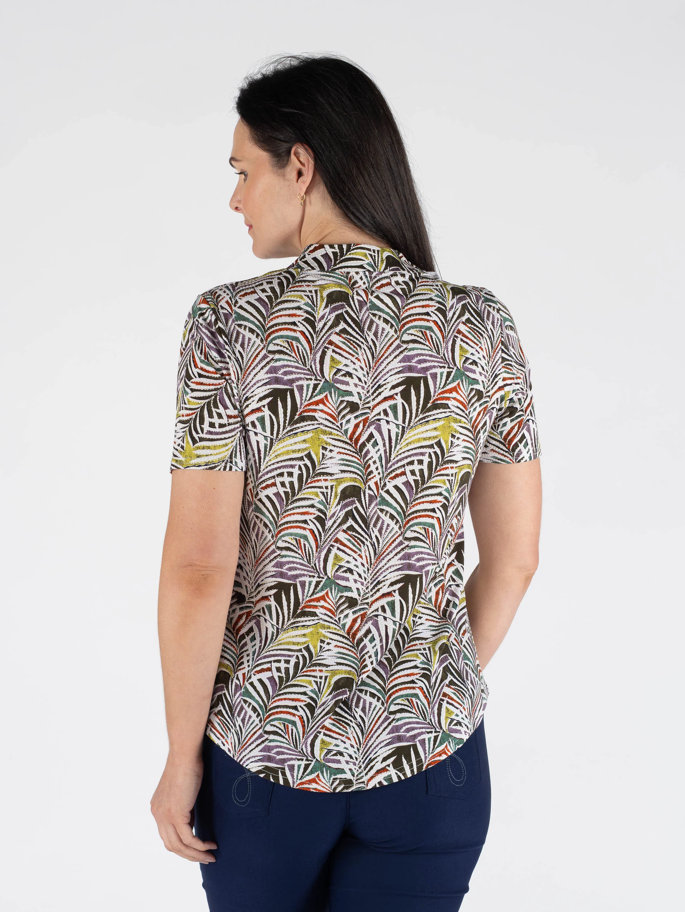 PALM LEAF PRINT TOP WITH SHORT SLEEVE  TO30730 KHAKI MULTI - Image 2