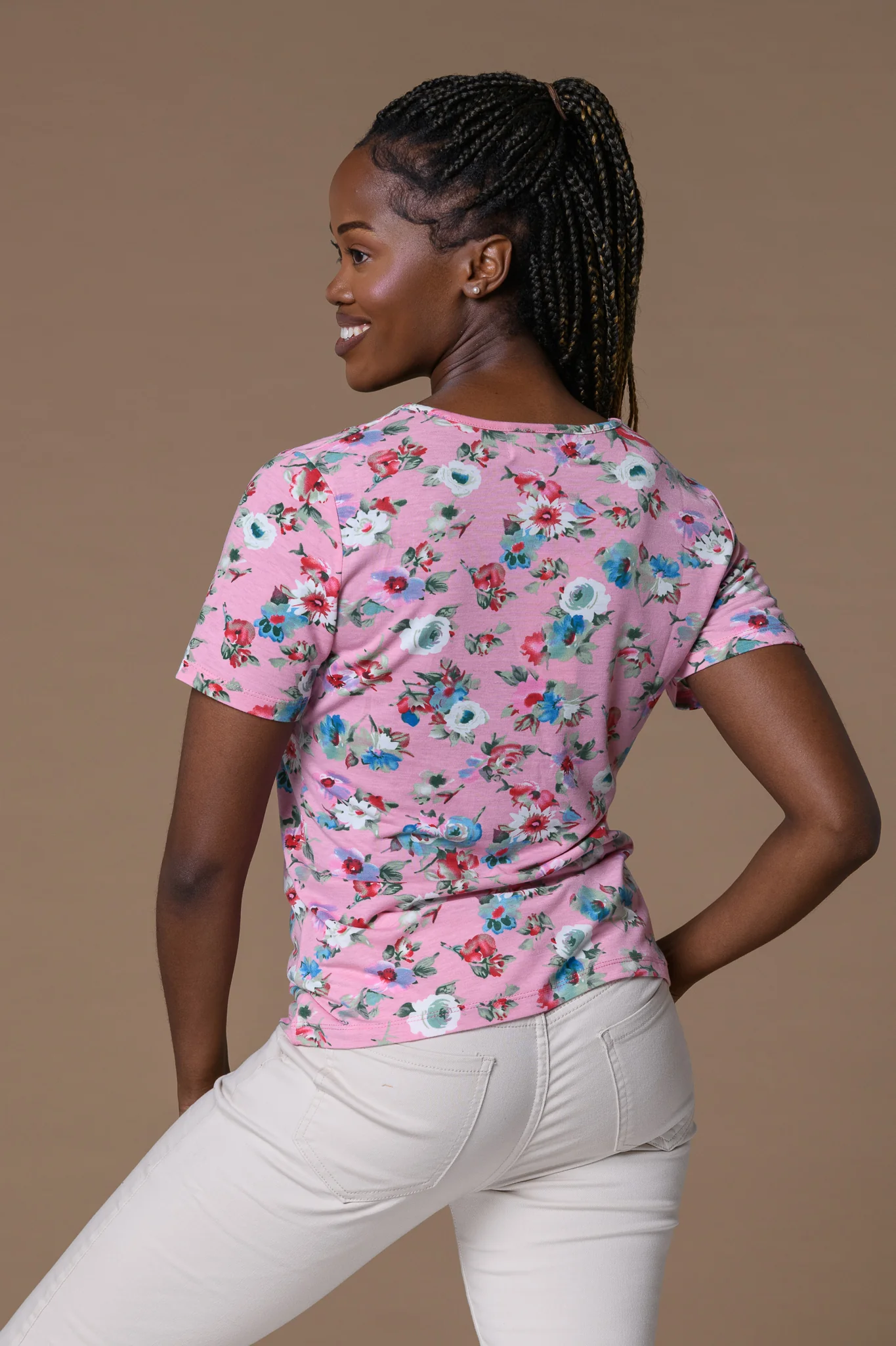Pastel Flowers V Neck PINK - Image 2