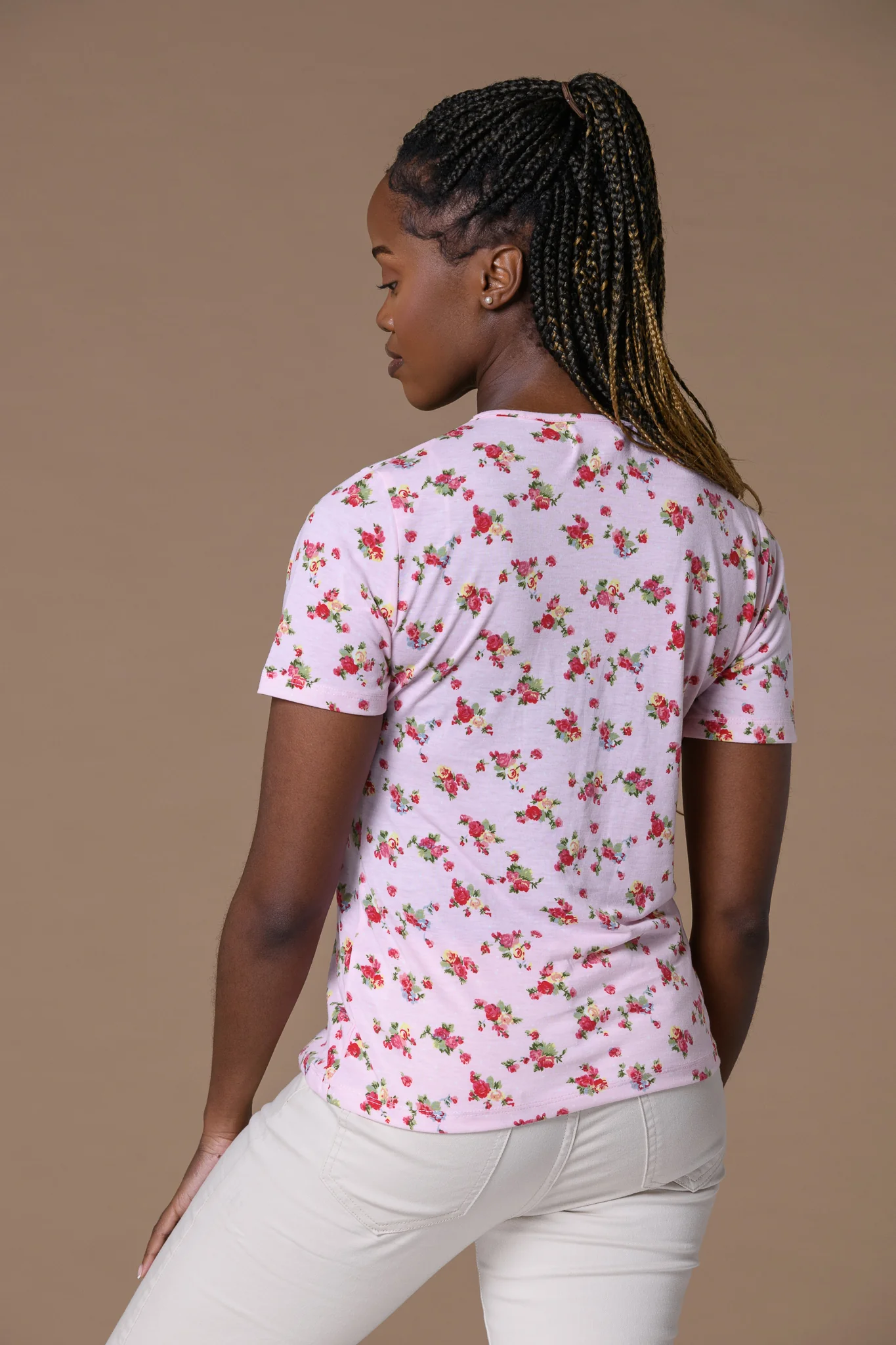 Pink + Red Flowers V Neck PINK - Image 2