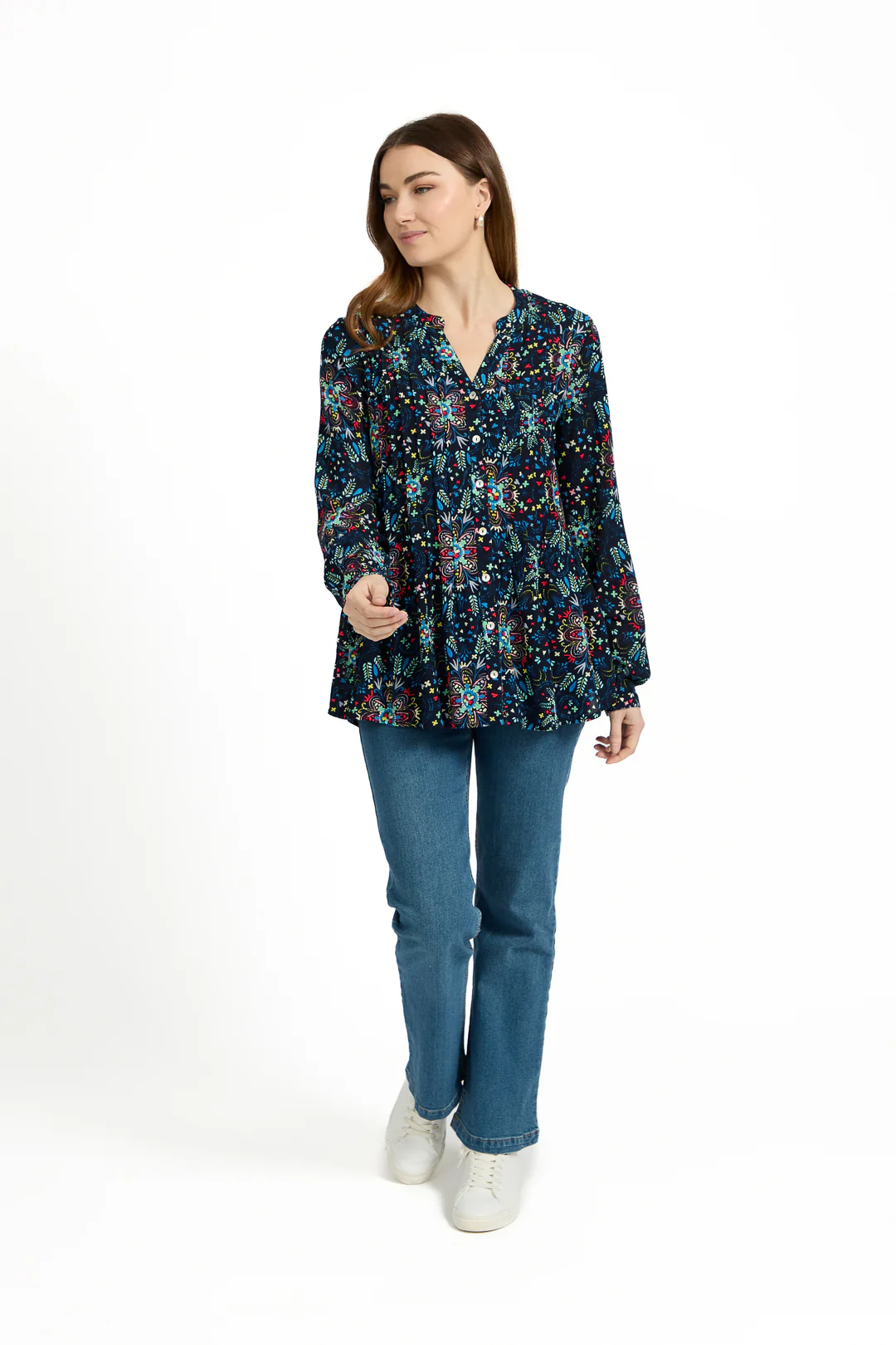 Pintuck Printed Shirt NAVY - Image 2