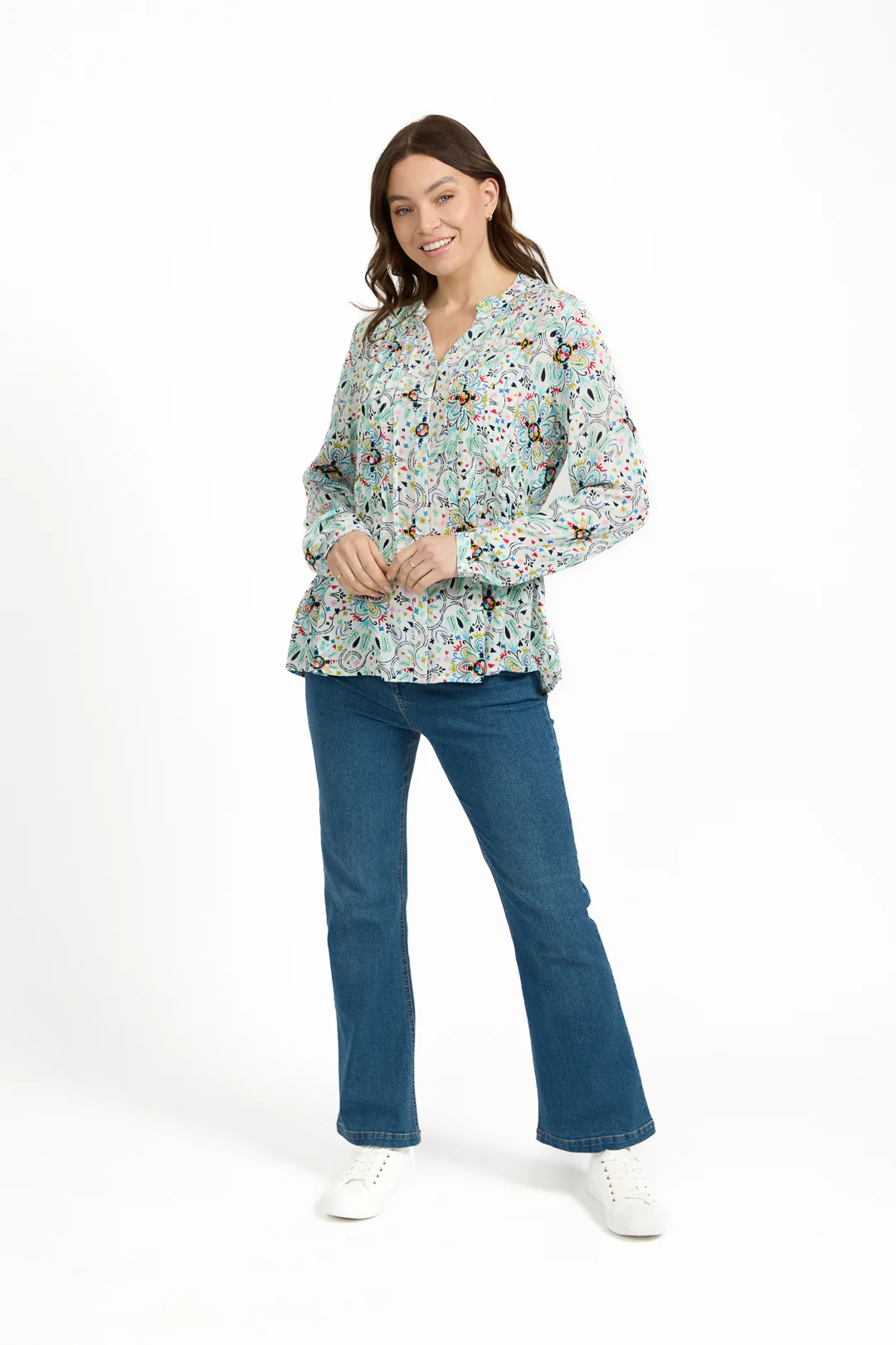 Pintuck Printed Shirt WHITE - Image 2
