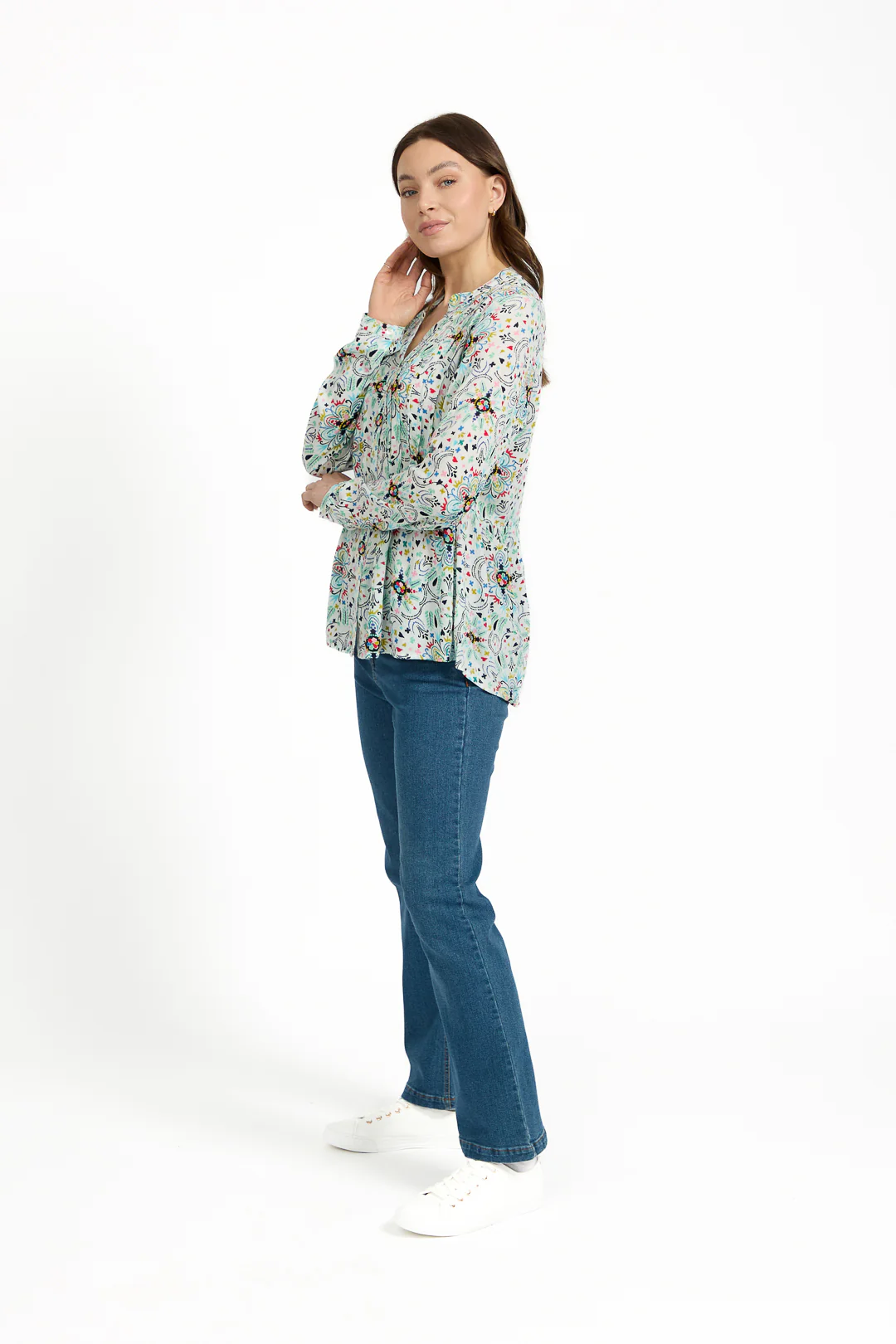Pintuck Printed Shirt WHITE - Image 3
