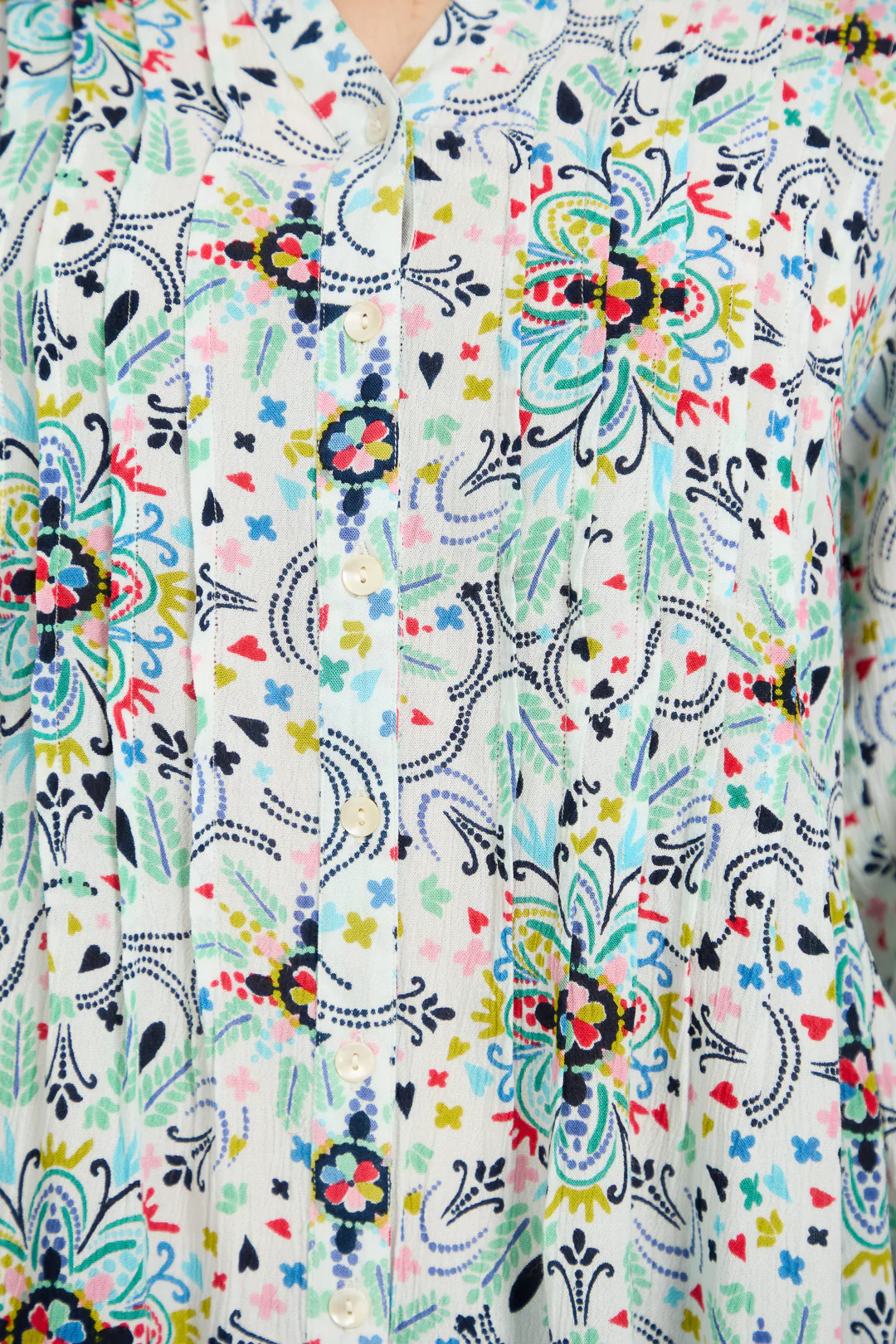 Pintuck Printed Shirt WHITE - Image 5