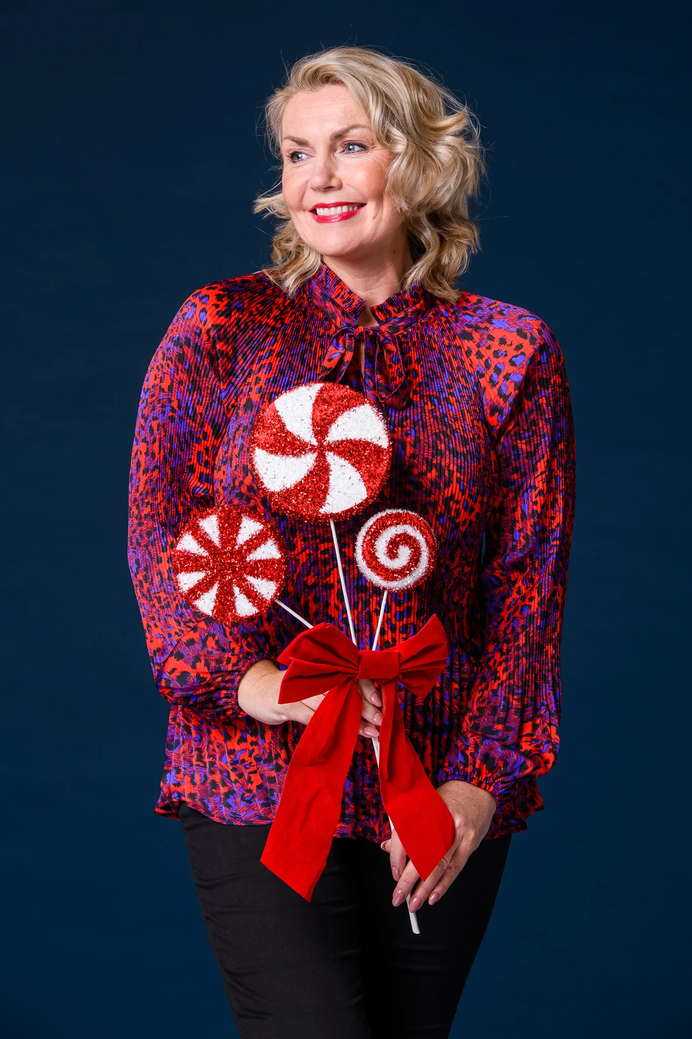 Pleated Bow Top T516669 RED/BLUE - Image 3