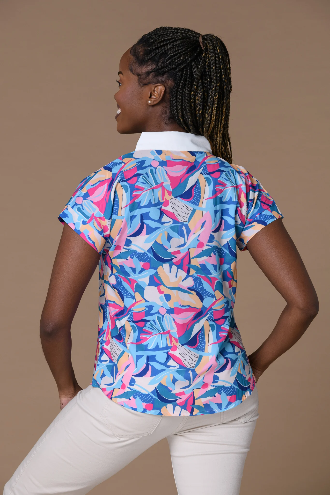 Print Collar Tee BLUE/PINK - Image 2