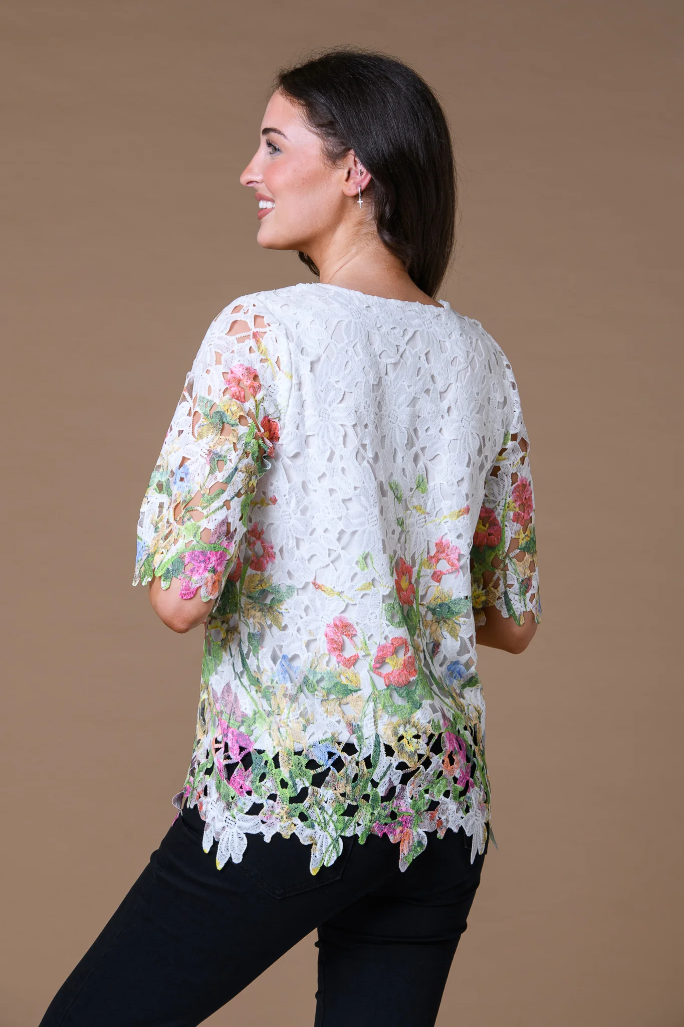 Print Lace Double Layer Top T733297 WHITE - Image 2
