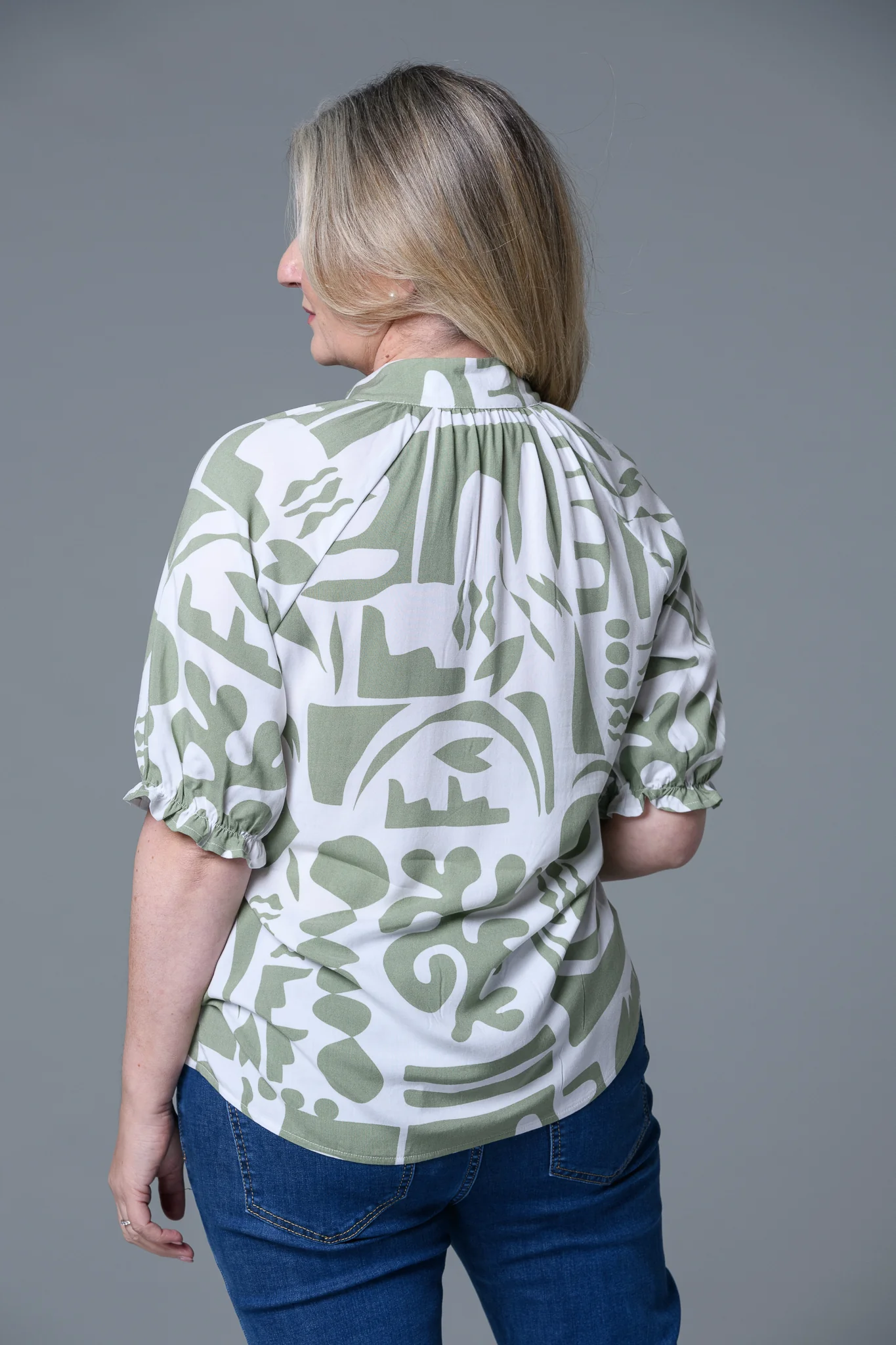 Scallop Edge Print Blouse T522056 SAGE - Image 3