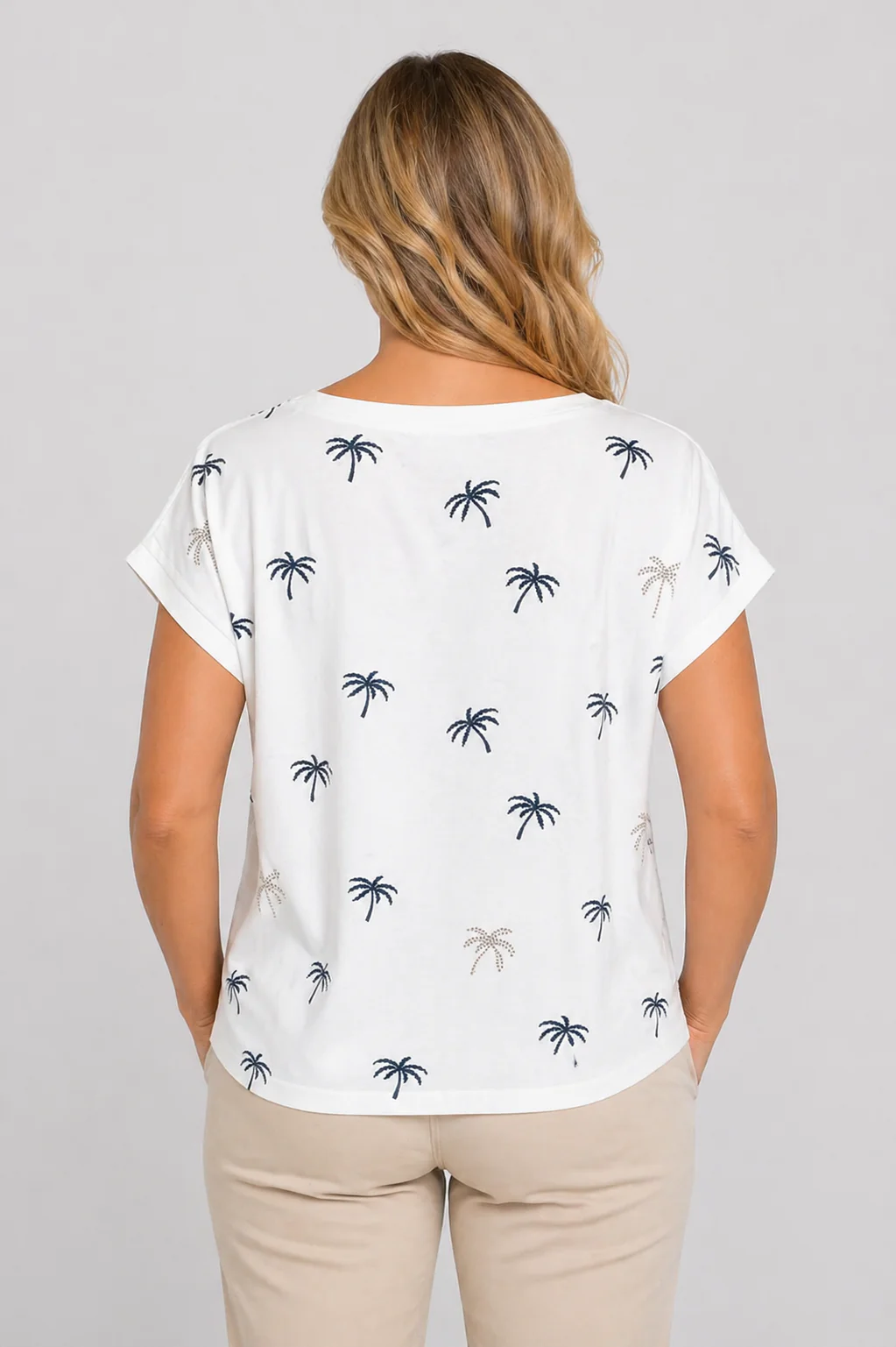 Sequin Palm Tree Tee WHITE - Image 2