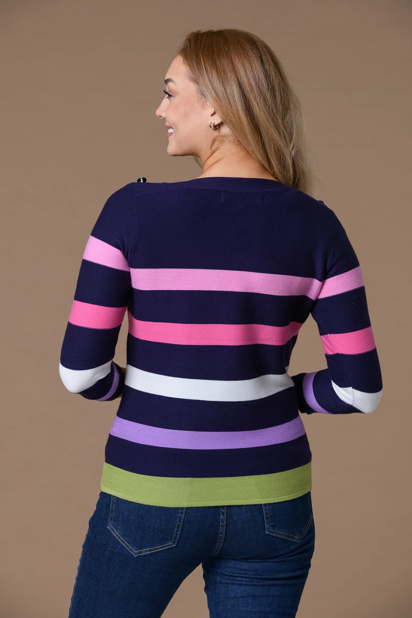 Shoulder Button Striped Sweater NAVY - Image 2