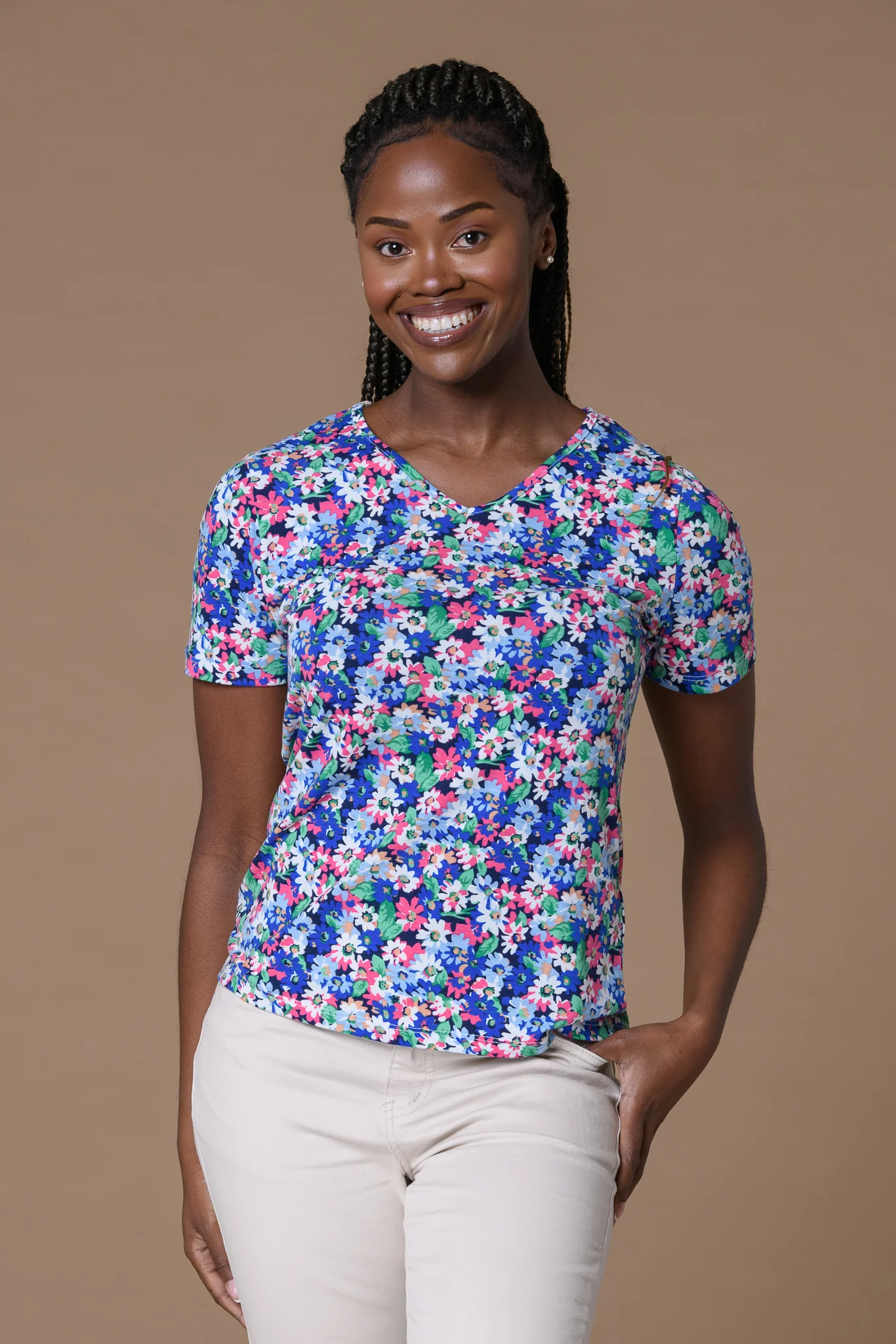 Spring Flower V Neck BLUE