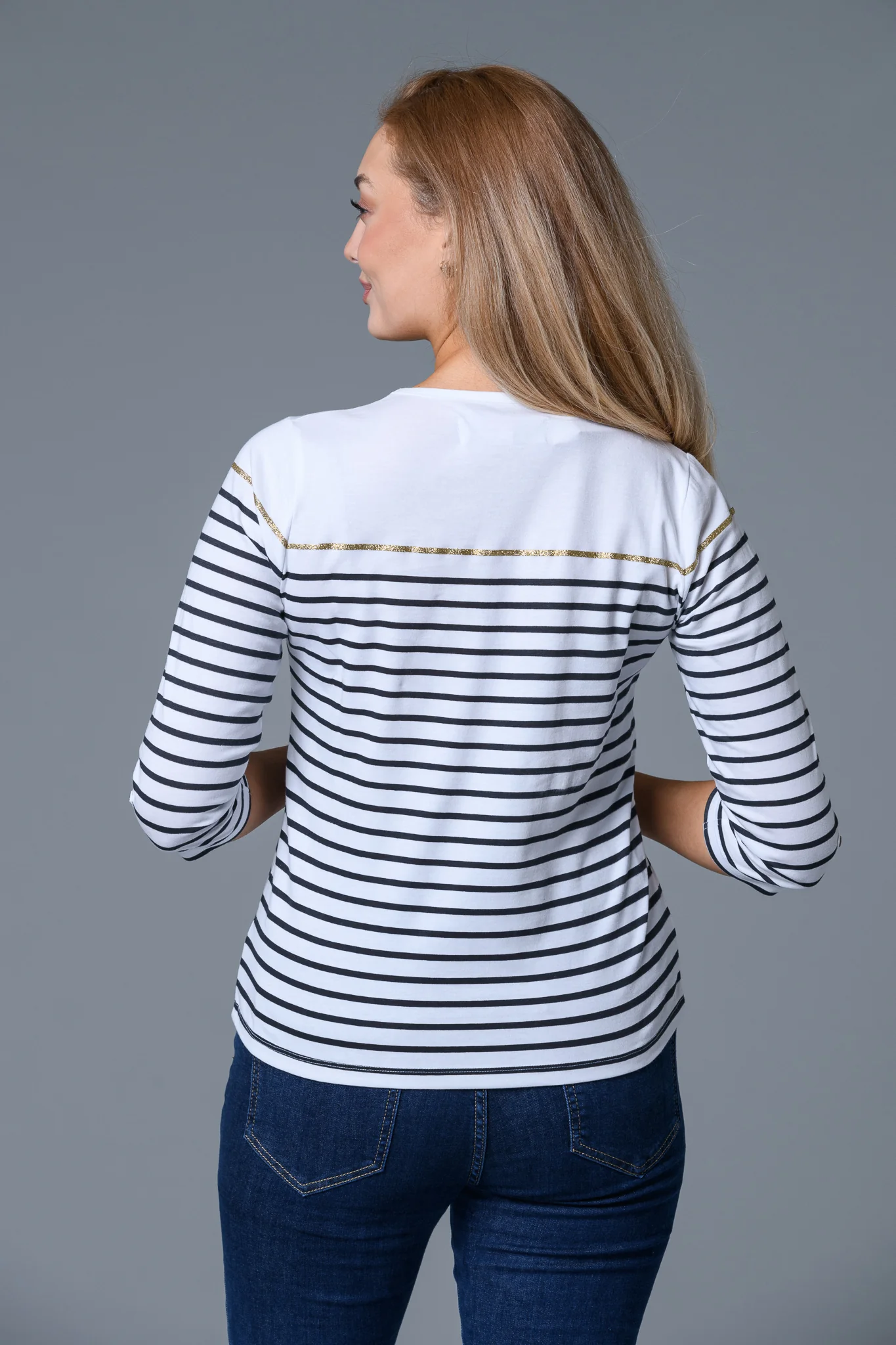 Stripe Lurex Top WHITE/NAVY - Image 2