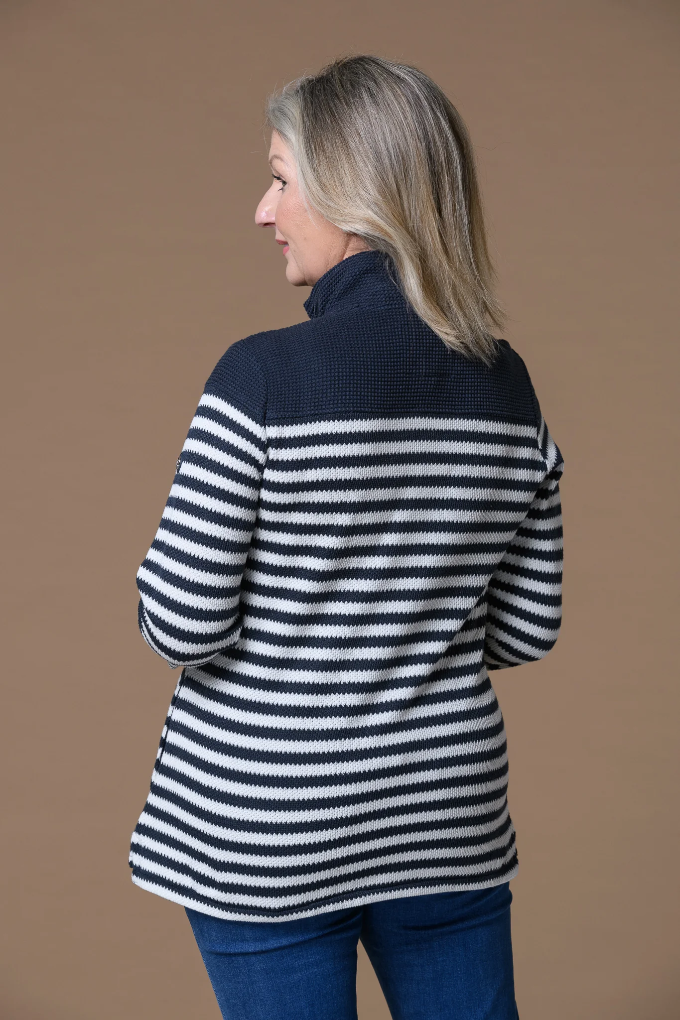 Stripe Rib Hooded Top NAVY - Image 3
