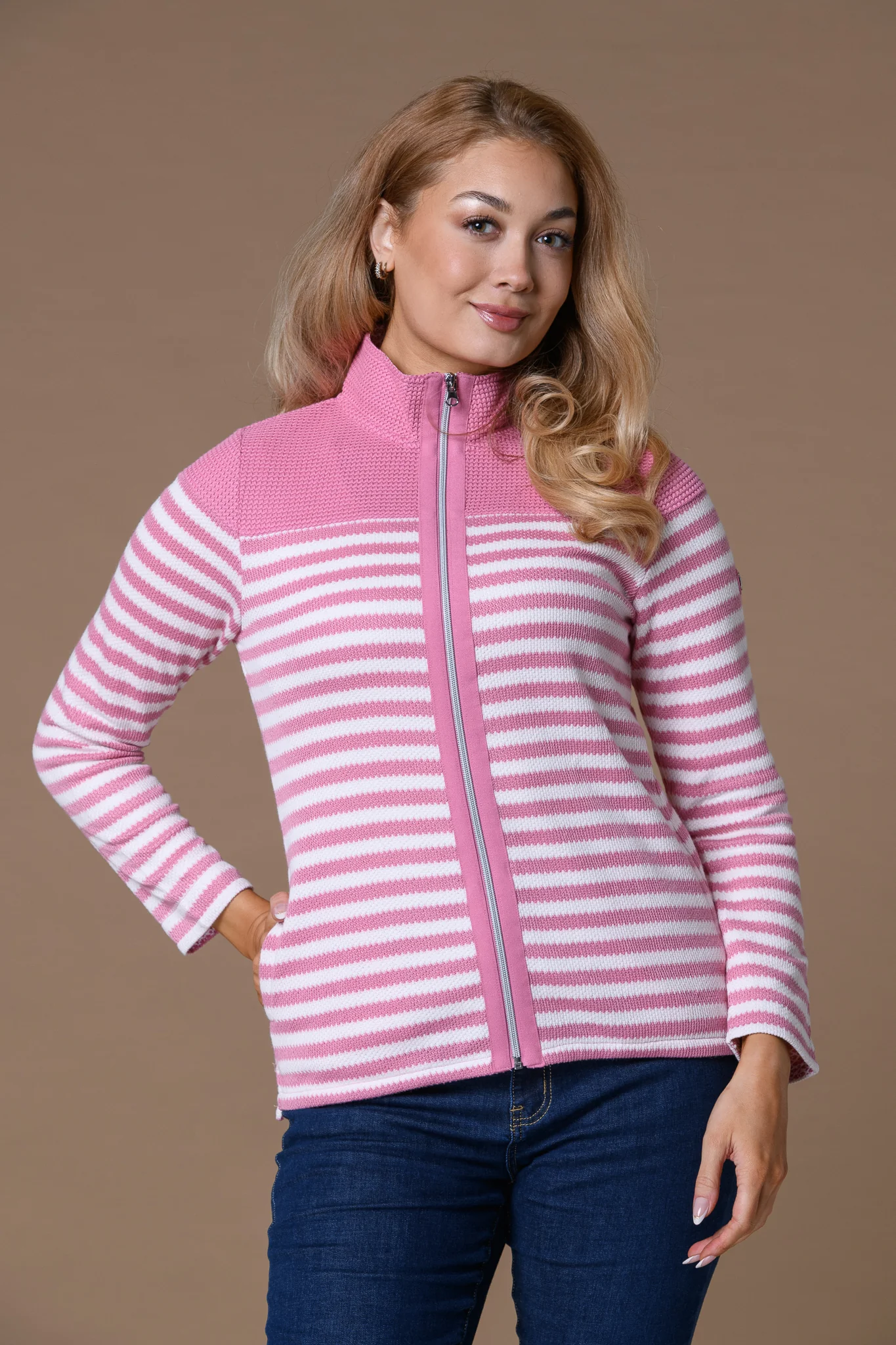 Stripe Rib Hooded Top PINK - Image 2