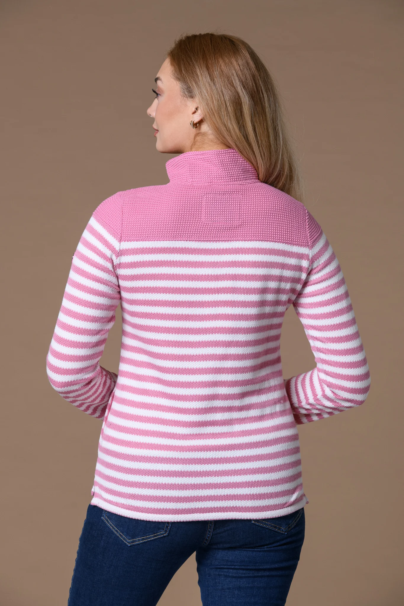 Stripe Rib Hooded Top PINK - Image 3