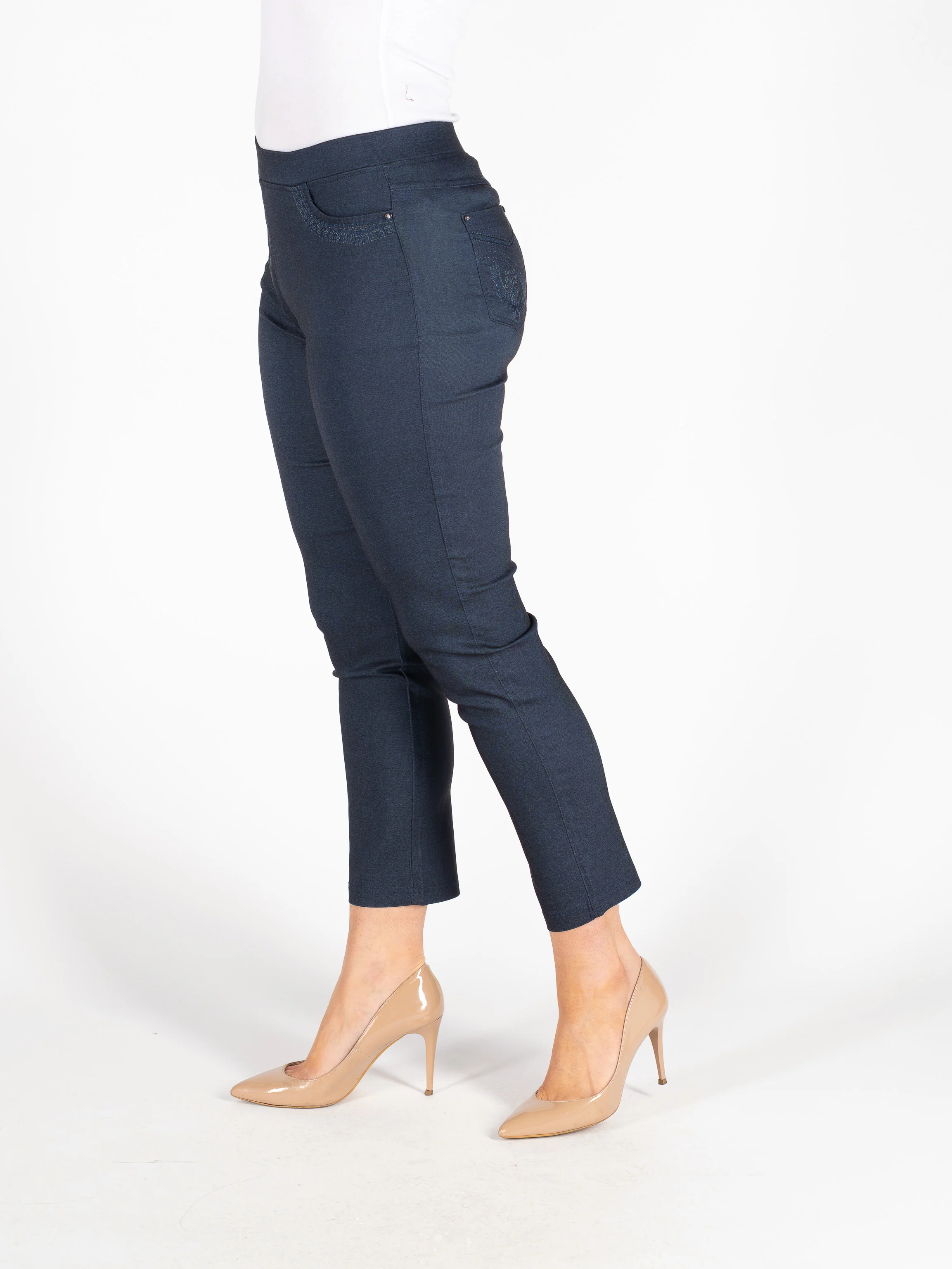 T30478  27 INCH STRETCH TROUSER POCKET EMBROIDER NAVY DENIM - Image 3