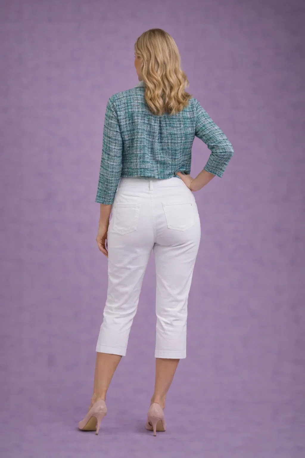 Crop 22 Inch Stretch Trouser with Elastic Waist T30482  – White - Image 2