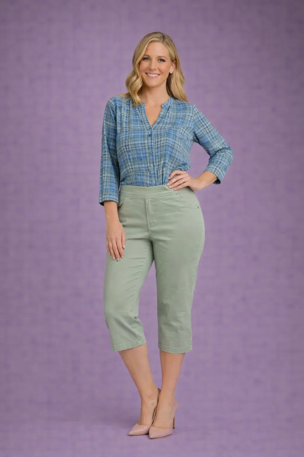 Crop 22 Inch Stretch Trouser with Elastic Waist T30483 – Sage