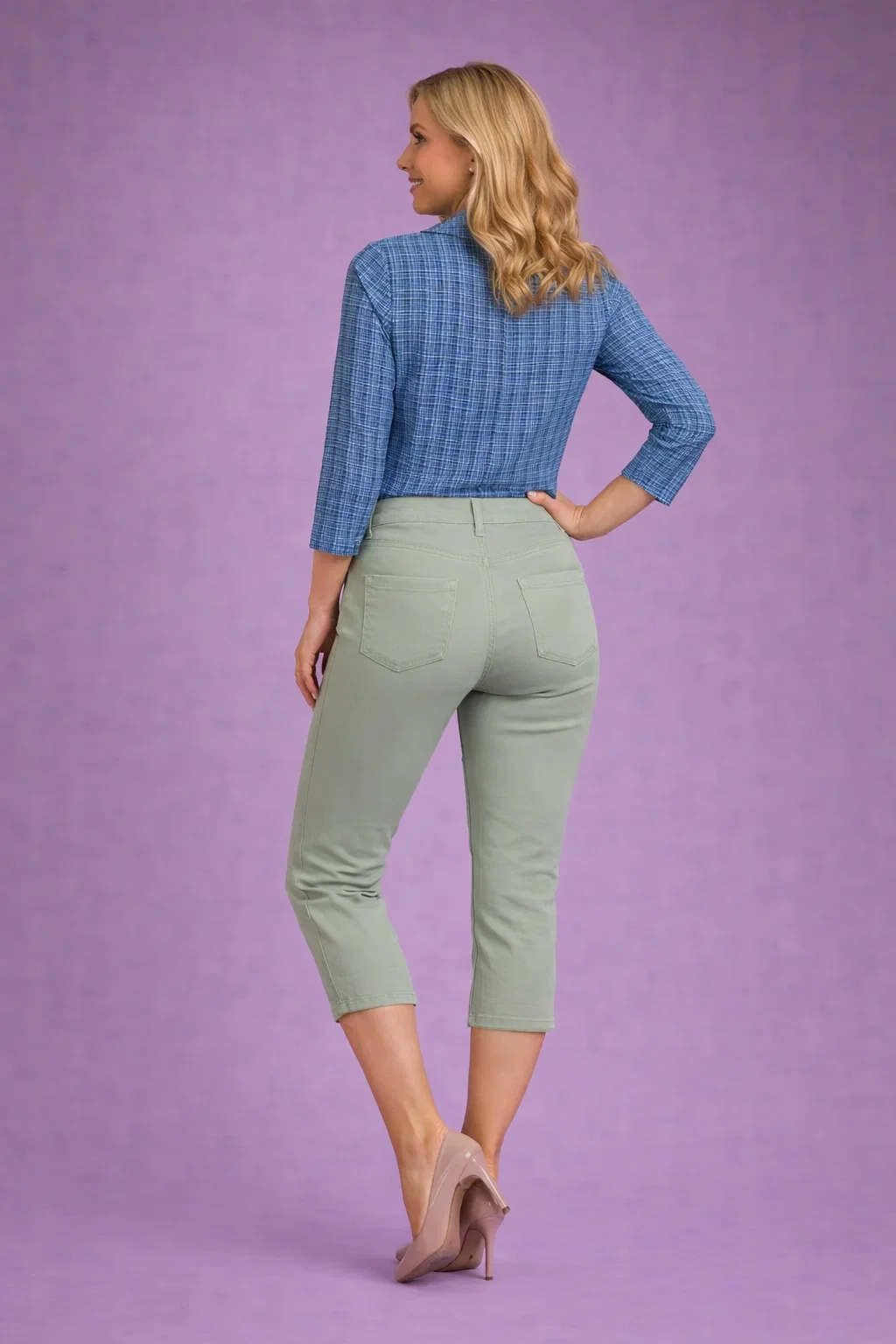 Crop 22 Inch Stretch Trouser with Elastic Waist T30483 – Sage - Image 2