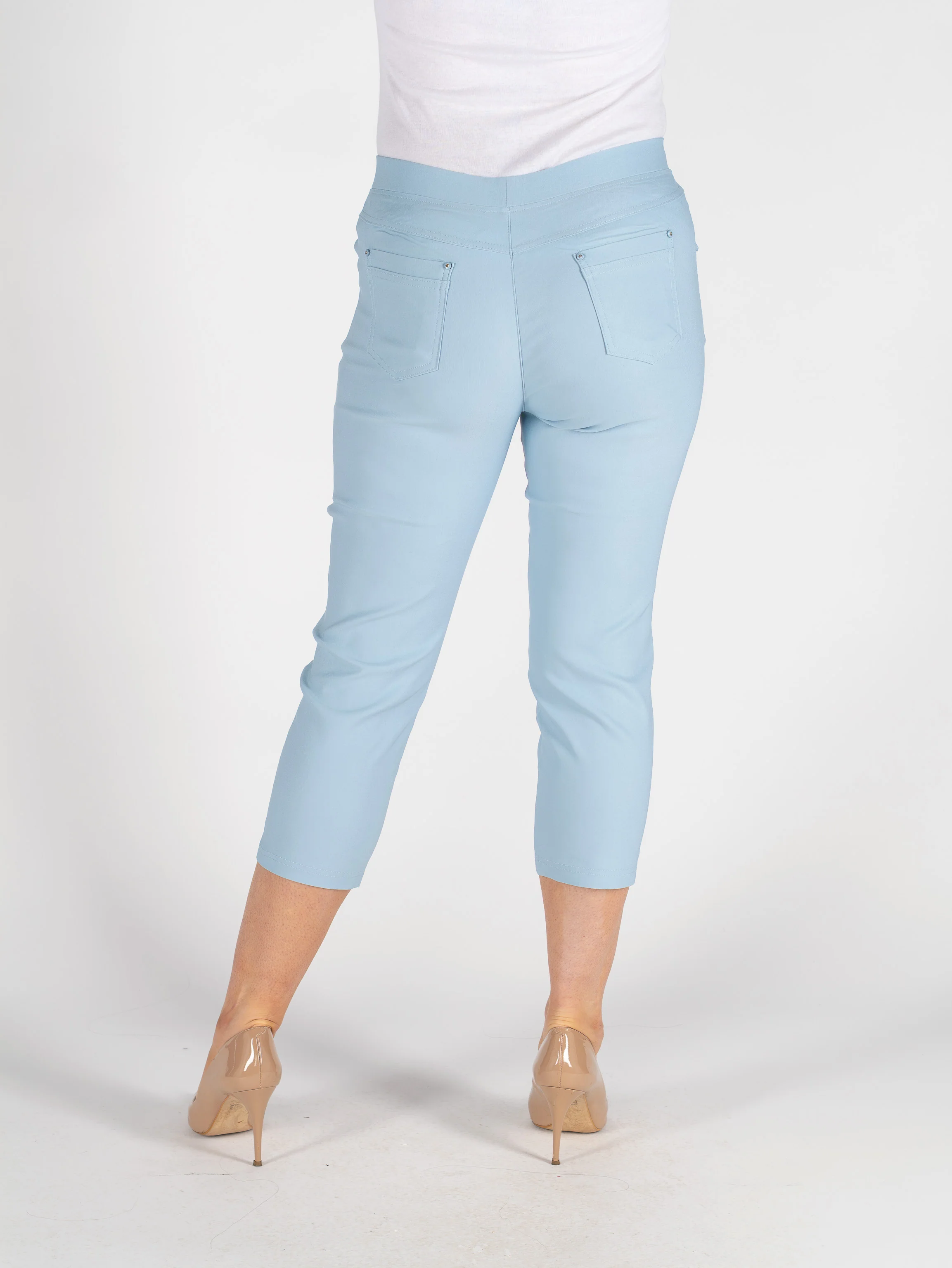 T30484  CROP 22 INCH STRETCH TROUSER POCK DETAIL LIGHT BLUE - Image 3