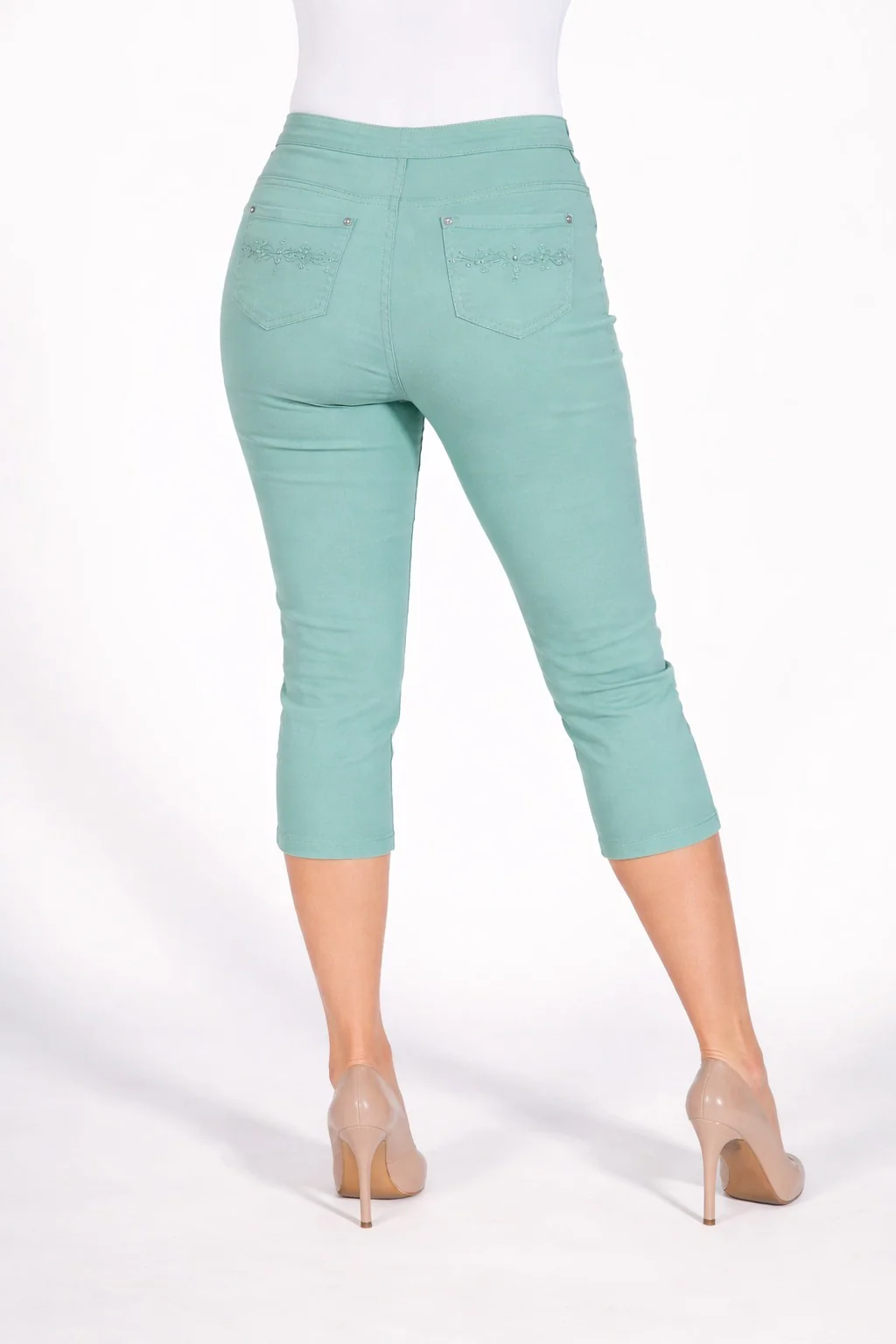 T30491 CROP 22 INCH TROUSER EMBROI POCKET HEM AQUA - Image 2
