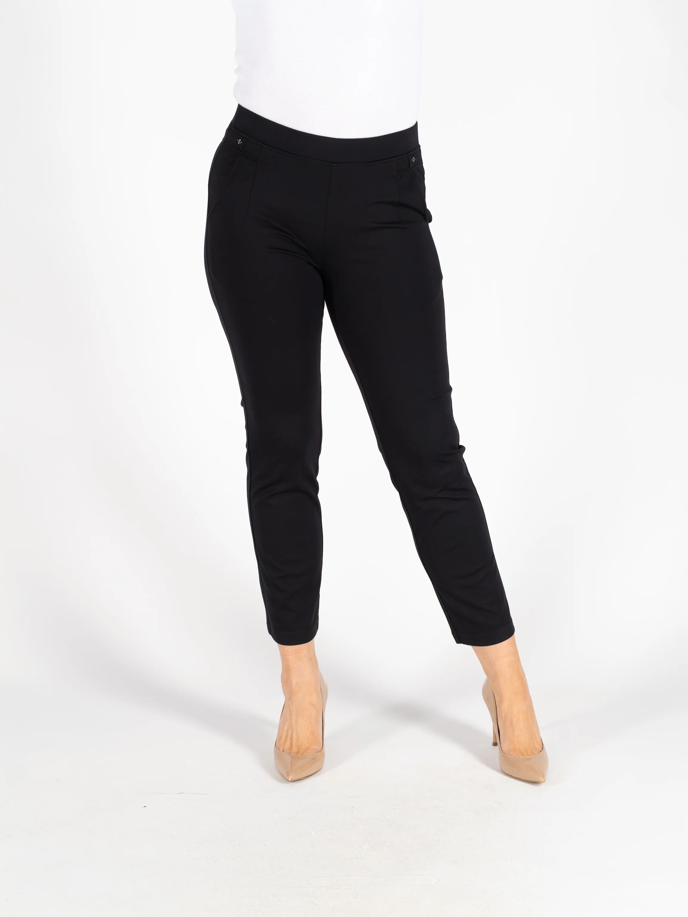 T30506 METAL TRIM DETAIL TROUSER 27 INCH ELASTI BLACK