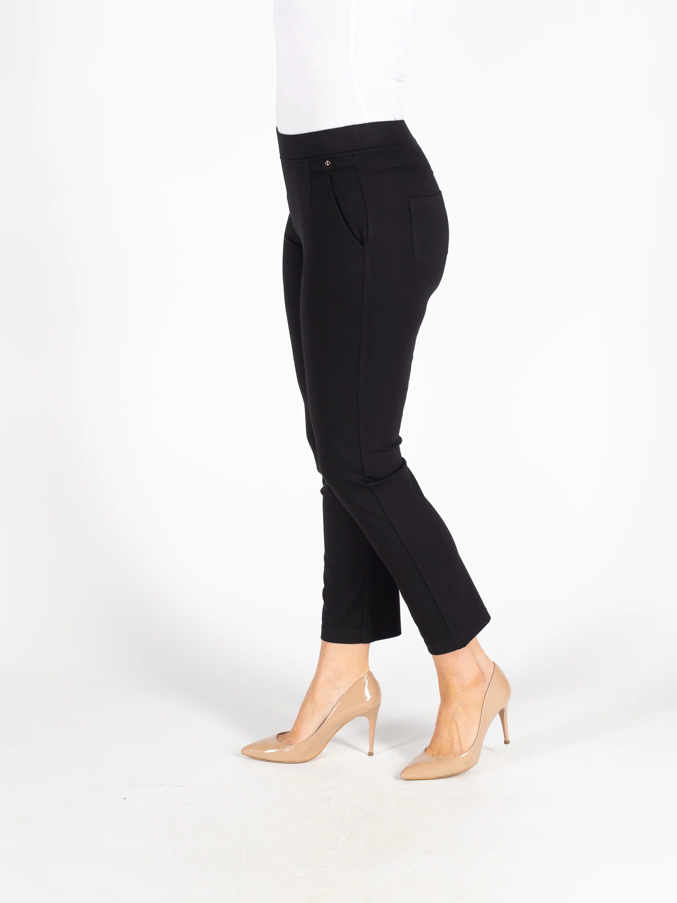 T30506 METAL TRIM DETAIL TROUSER 27 INCH ELASTI BLACK - Image 3