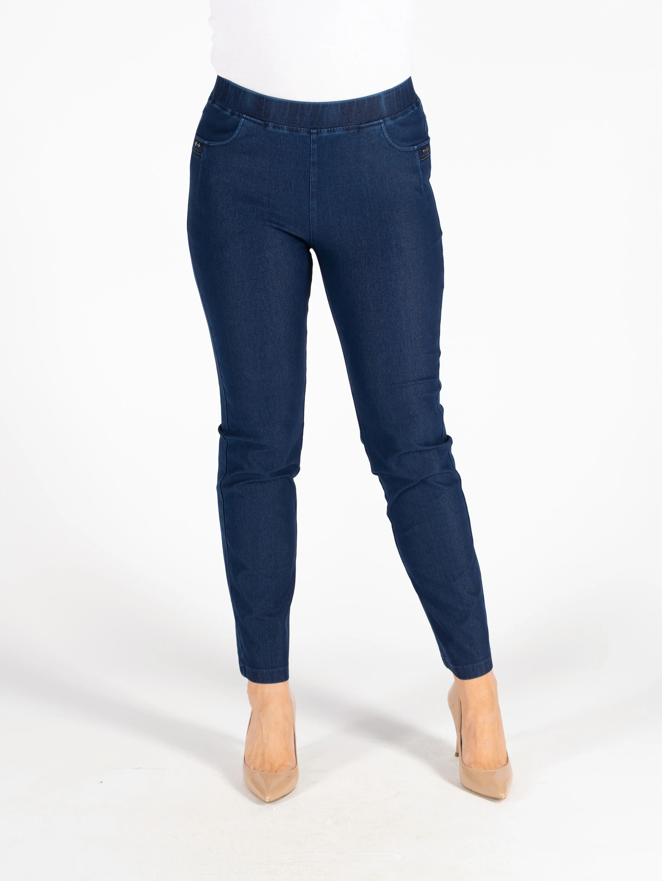 T30511 29 Inch Denim Trouser Metal Trim Pockets Dark Blue