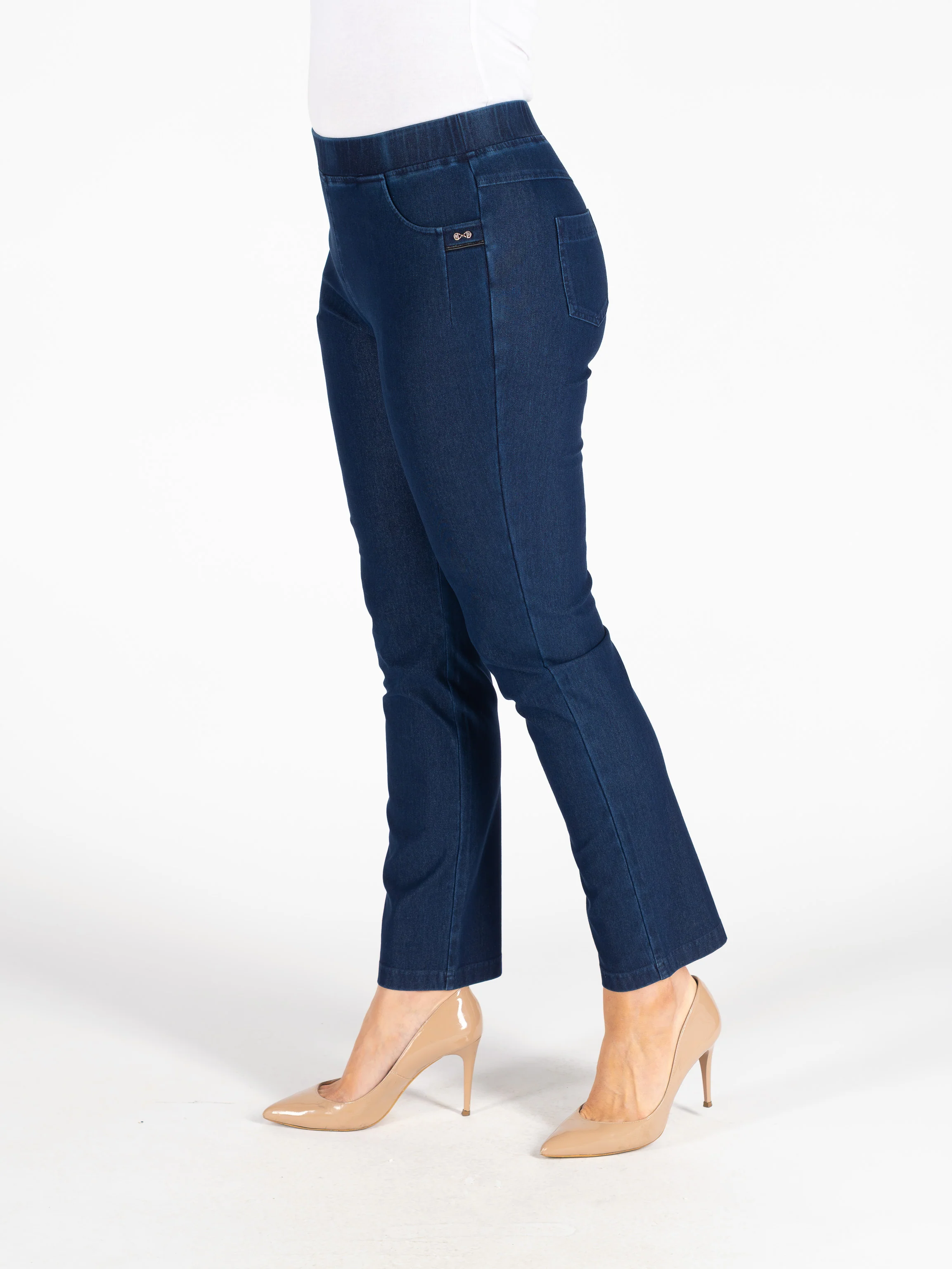 T30511 29 Inch Denim Trouser Metal Trim Pockets Dark Blue - Image 3