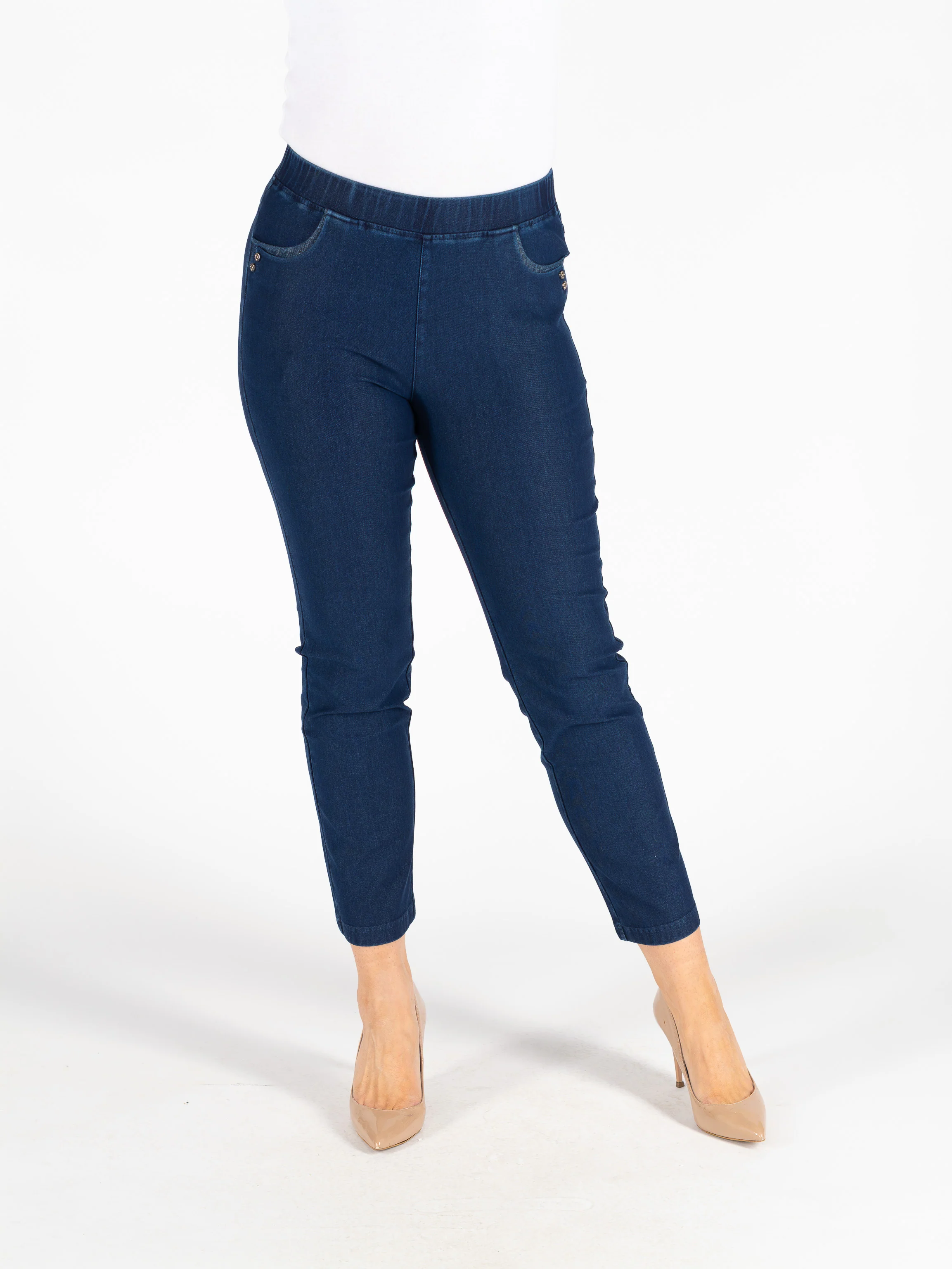 T30512 27 Inch Denim Trouser Metal Trim Pocket Dark Blue