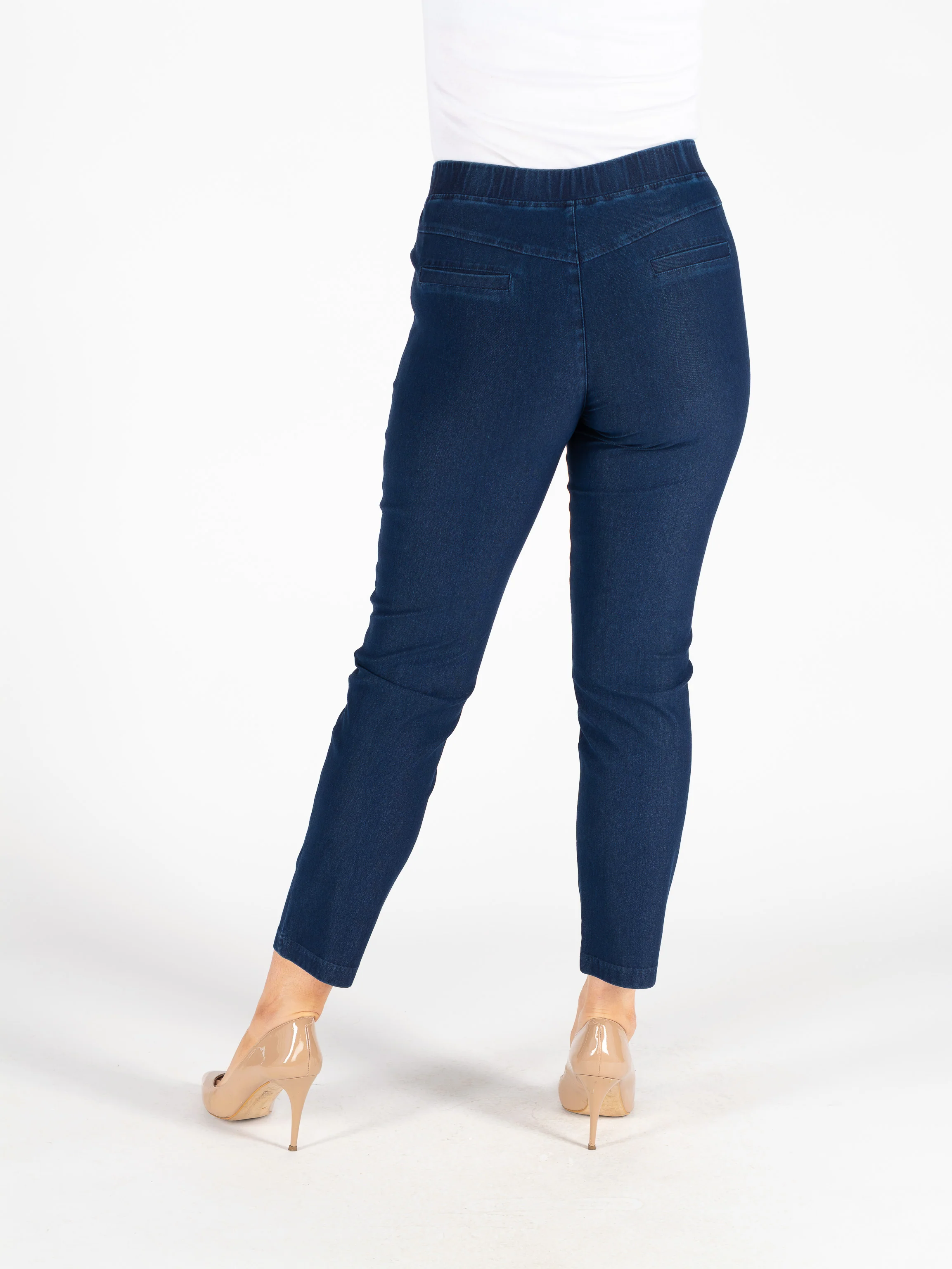 T30512 27 Inch Denim Trouser Metal Trim Pocket Dark Blue - Image 2