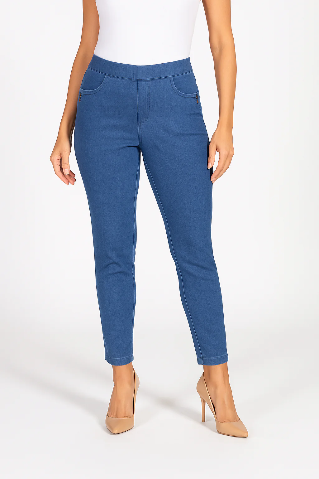 T30512 27 Inch Denim Trouser Metal Trim Pocket Mid Blue