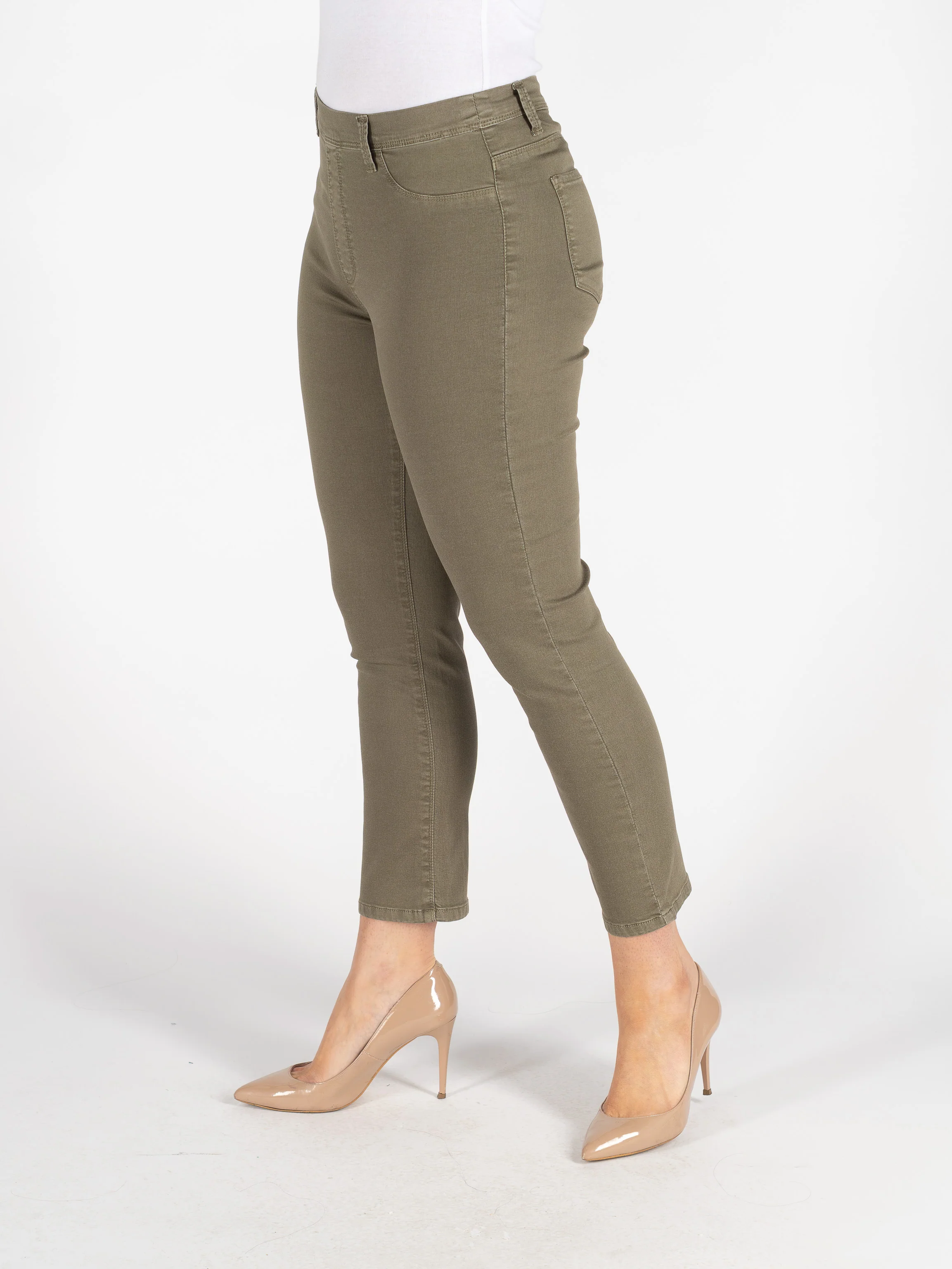 27 Inch Garment Dye Pull on Elactic Trouser T30673 Khaki - Image 3