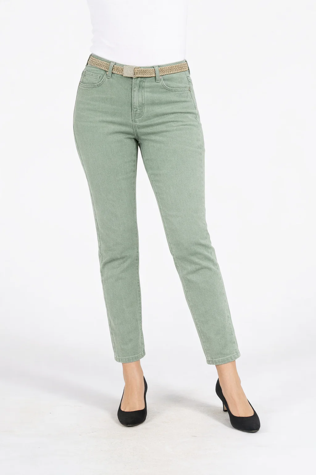 T30810 27INCH GARMENT DYE DENIM JEANS WITH BELT LILYPAD