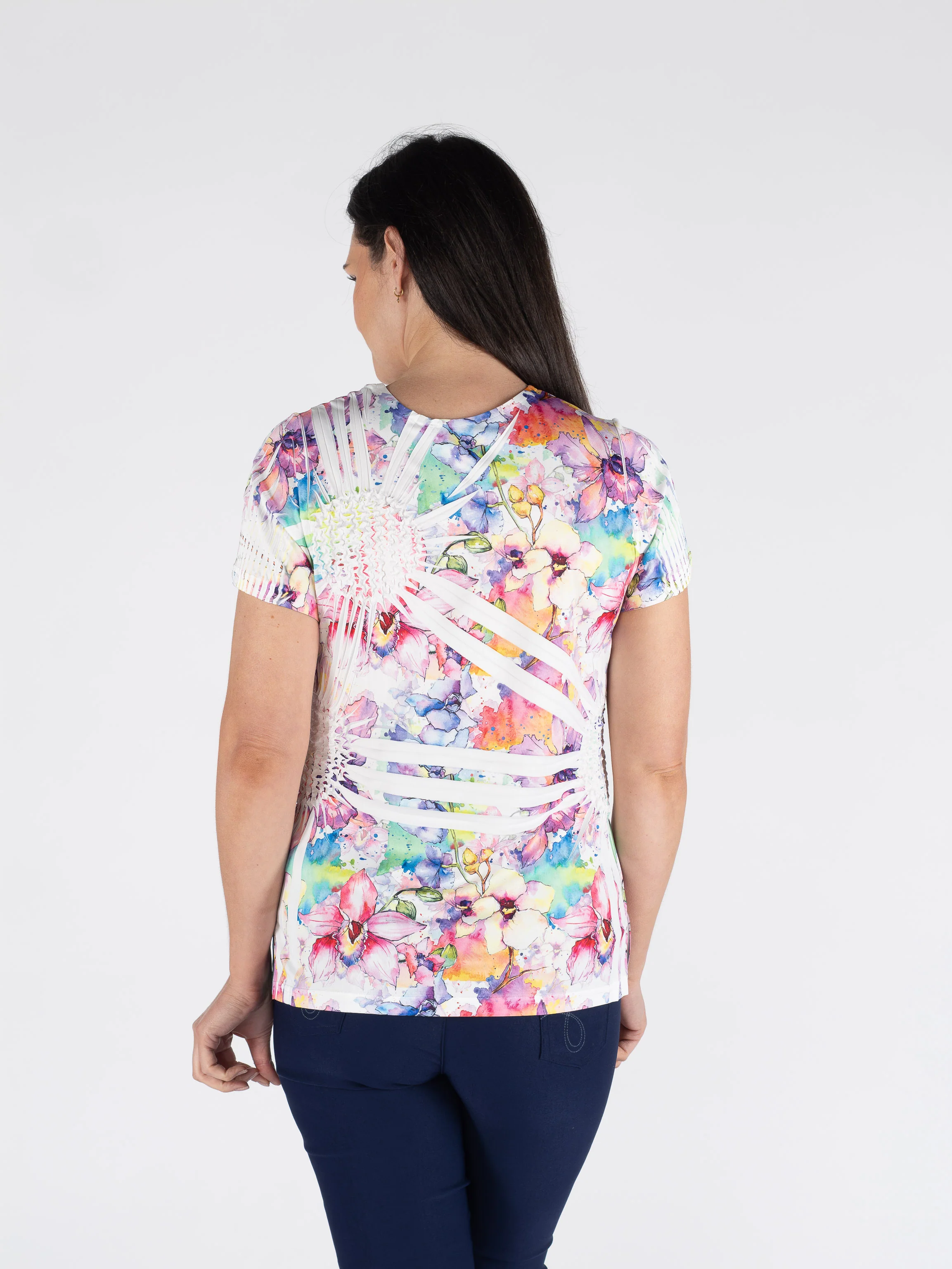 TO30520  Floral Print Pineapple Top Round Neck MULTI PRINT - Image 2