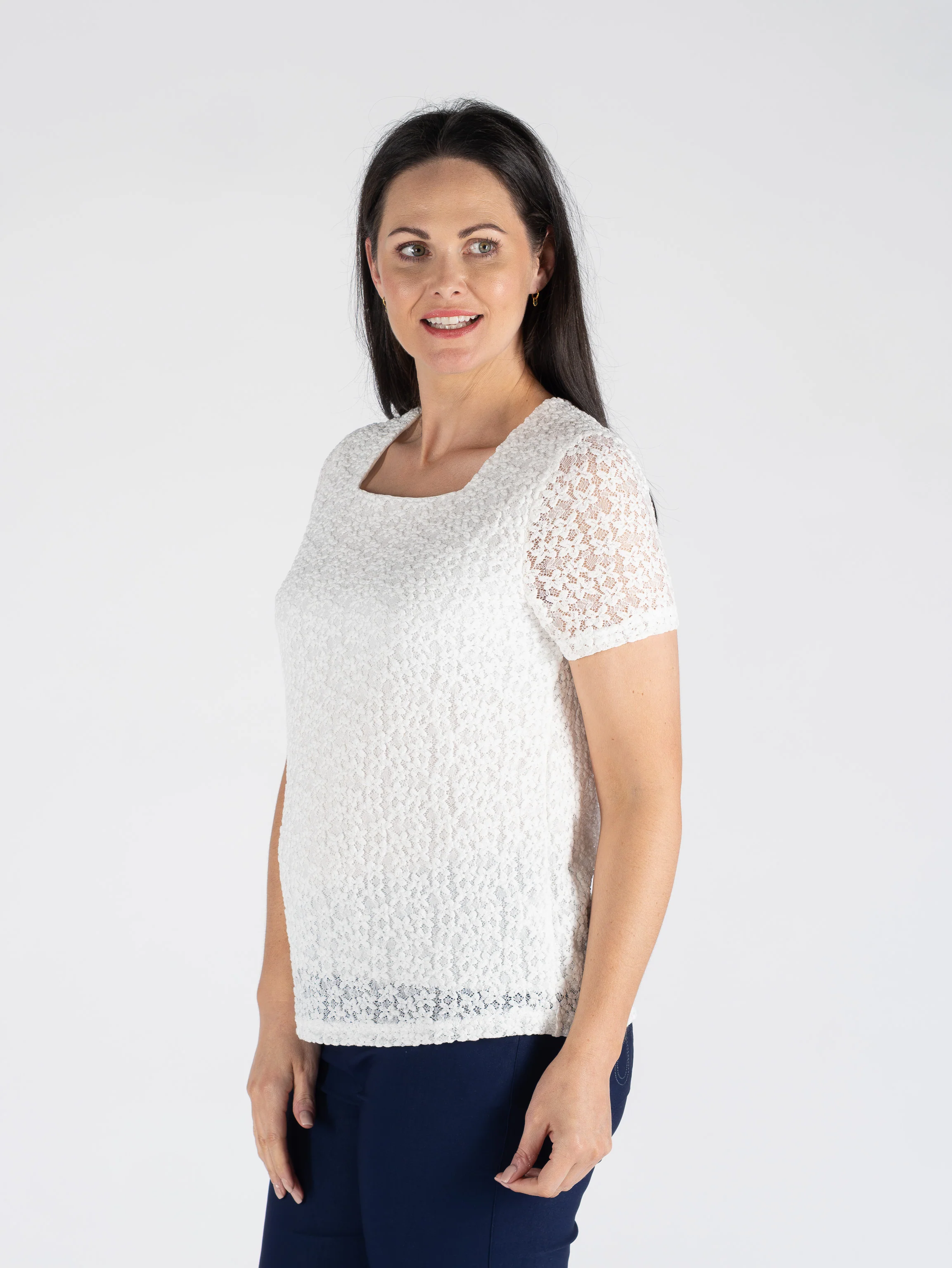 Square Neck Lace Top Short Sleeve TO30669 White - Image 3