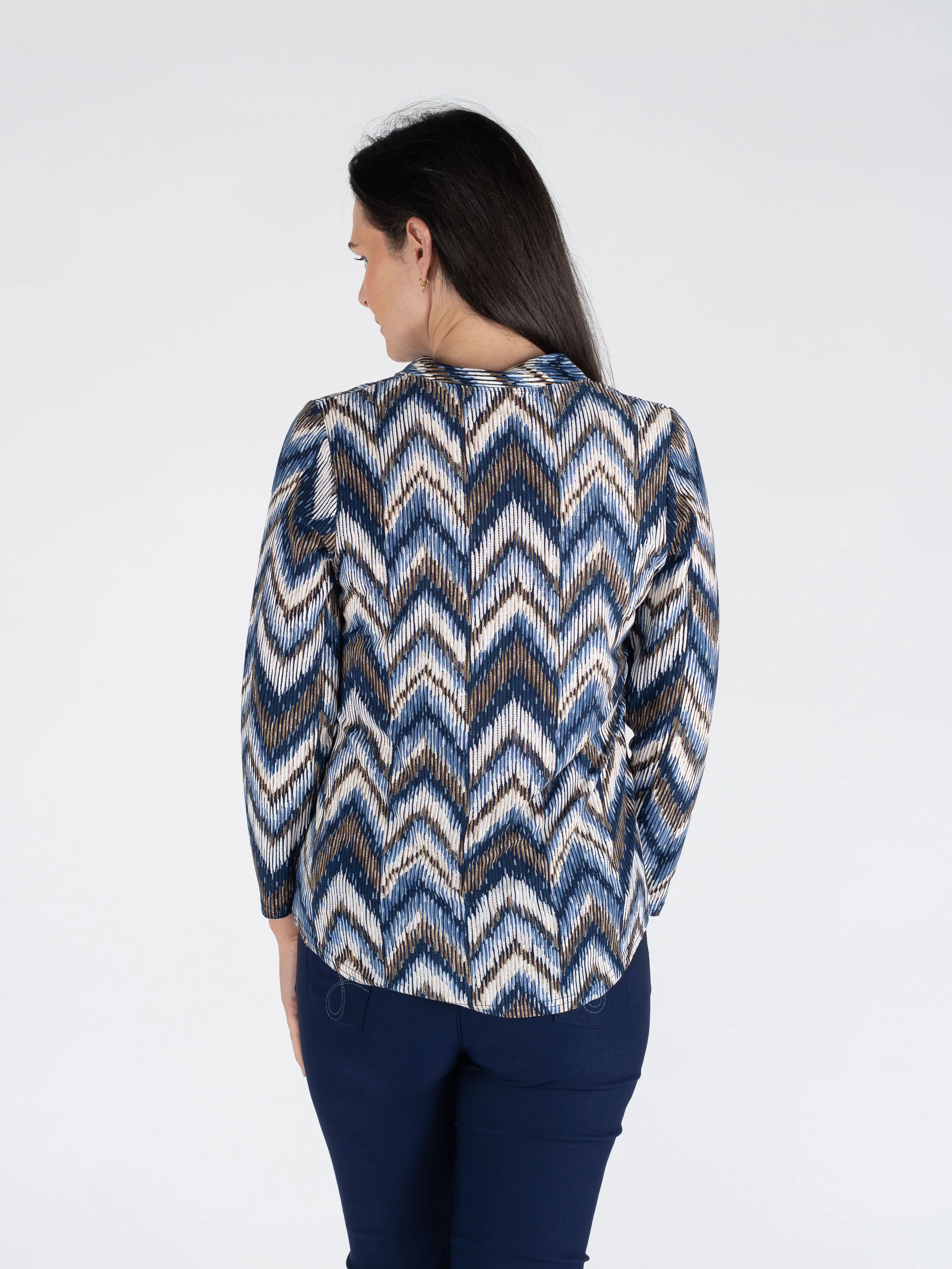 TO30719  WAVY PRINT TOP BUTTON PLACKET 3/4 SLEEVE DENIM - Image 3