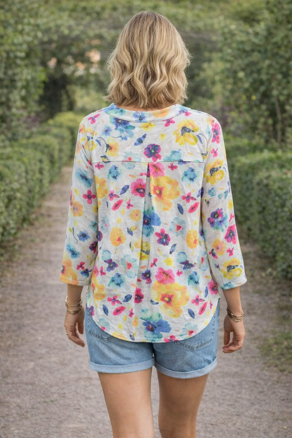 TO30832 FLOWER PRINT BURN OUT TOP BUTTON PLEAT WHITE MULTI - Image 2