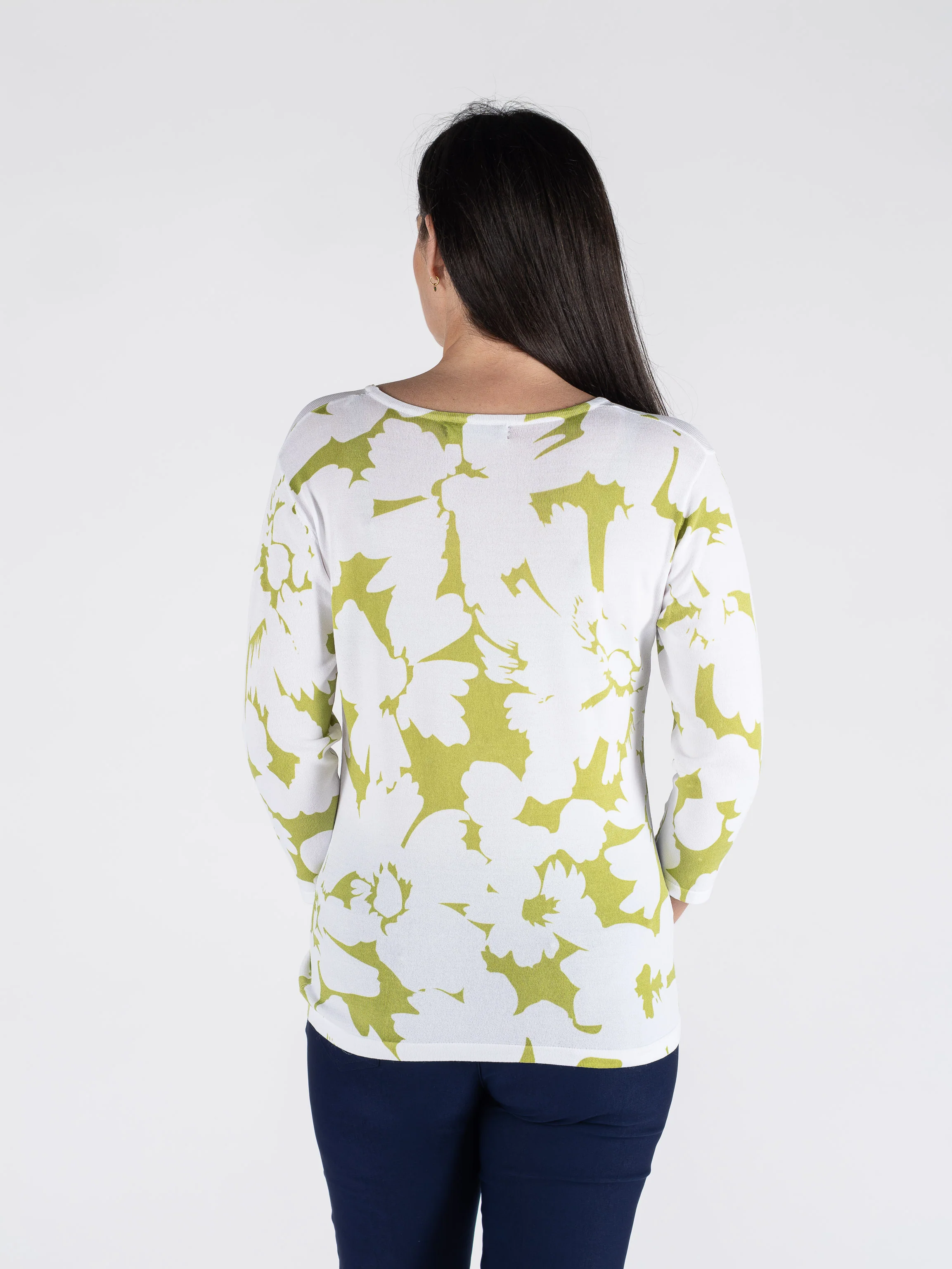 TO30886 Flower Print Top 3/4 Sleeve Without Ston GREEN PRINT - Image 2