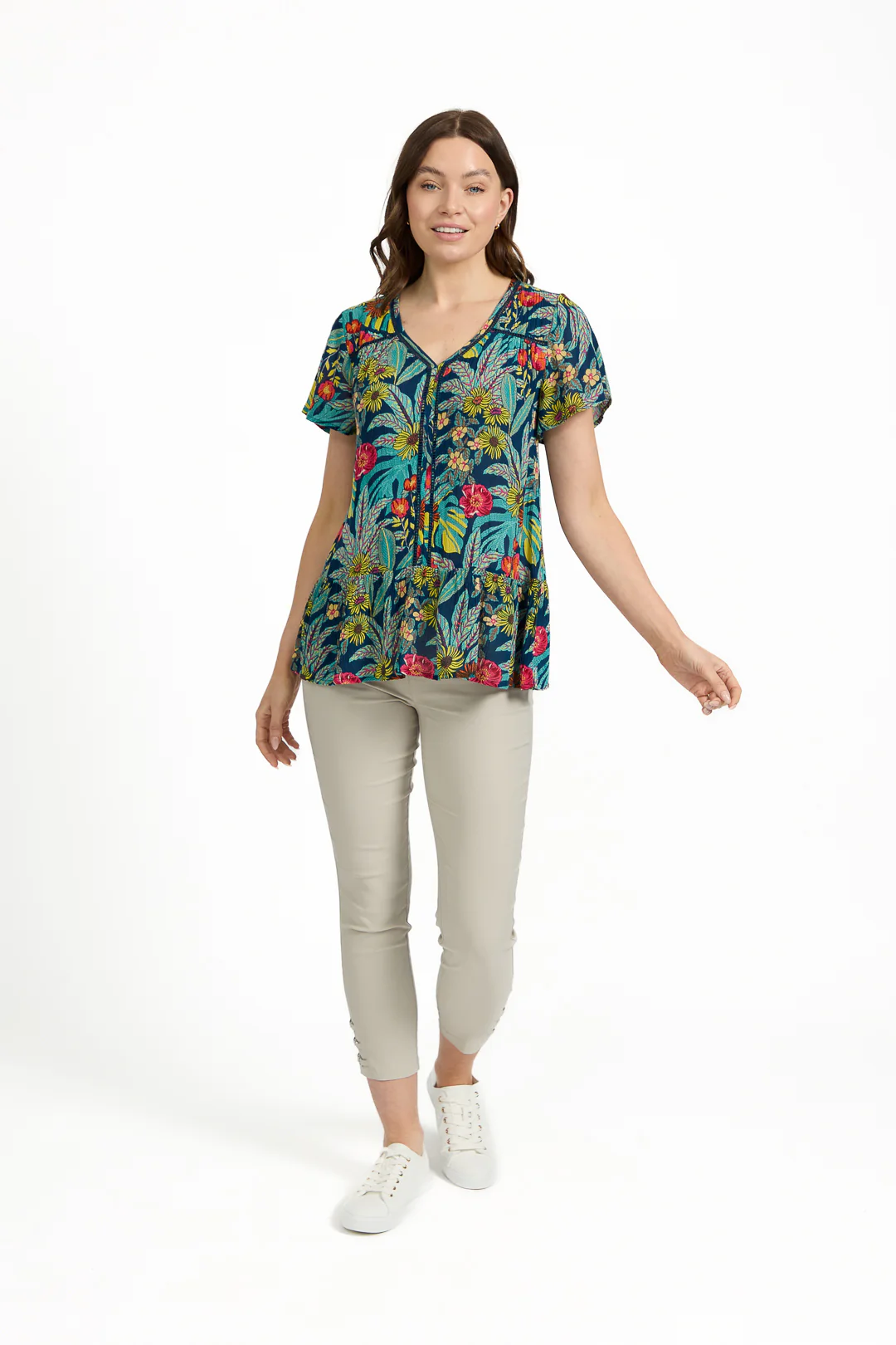 TROPICAL PRINT TOP NAVY - Image 4