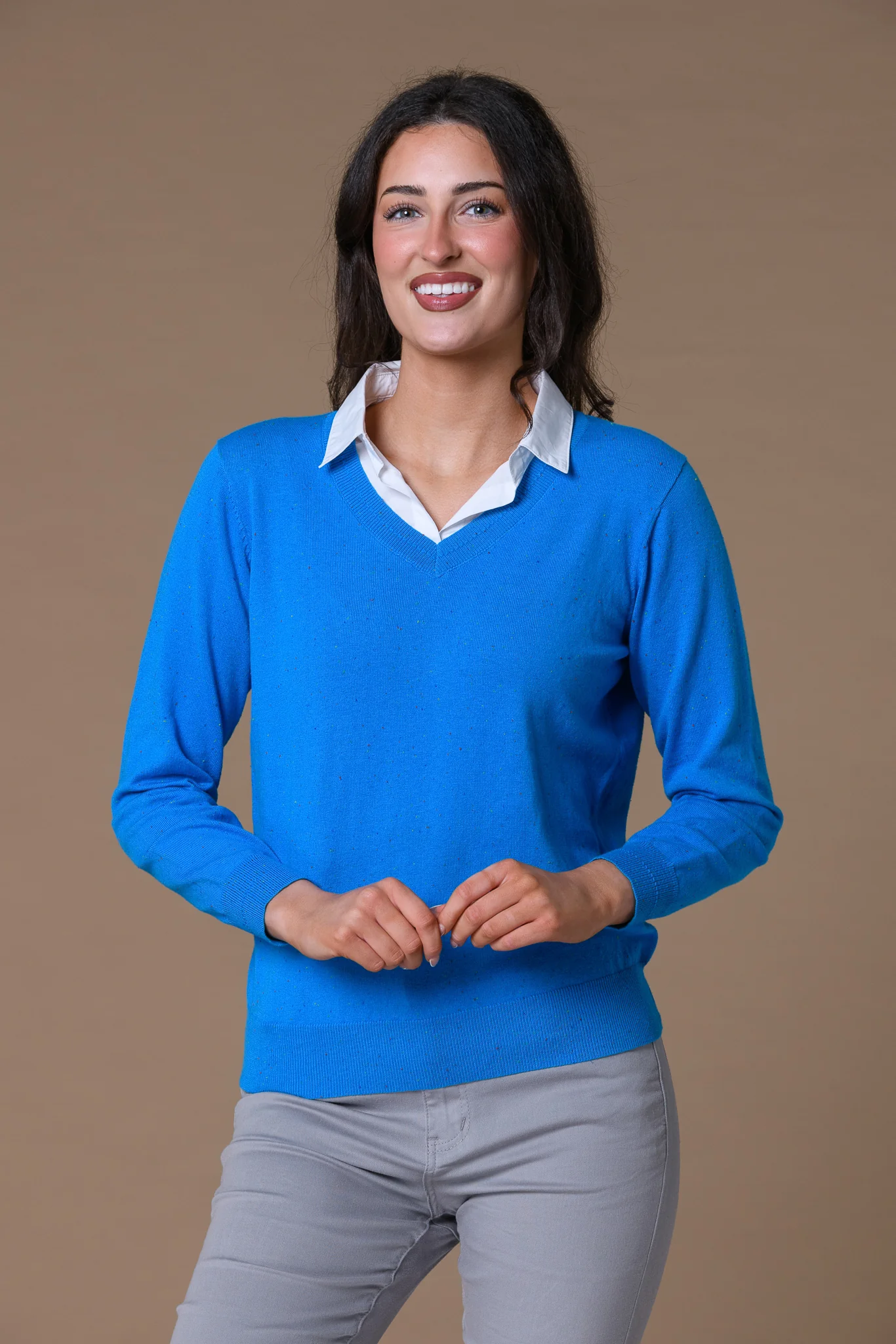 V-Neck Nep Yarn Insert Sweater COBALT