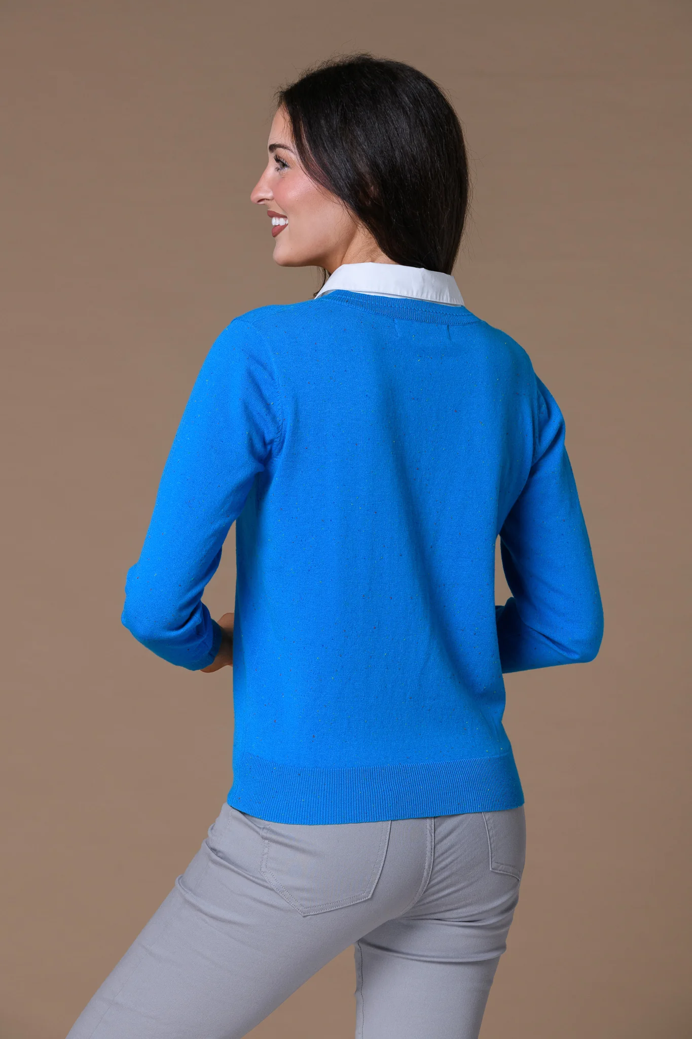 V-Neck Nep Yarn Insert Sweater COBALT - Image 2