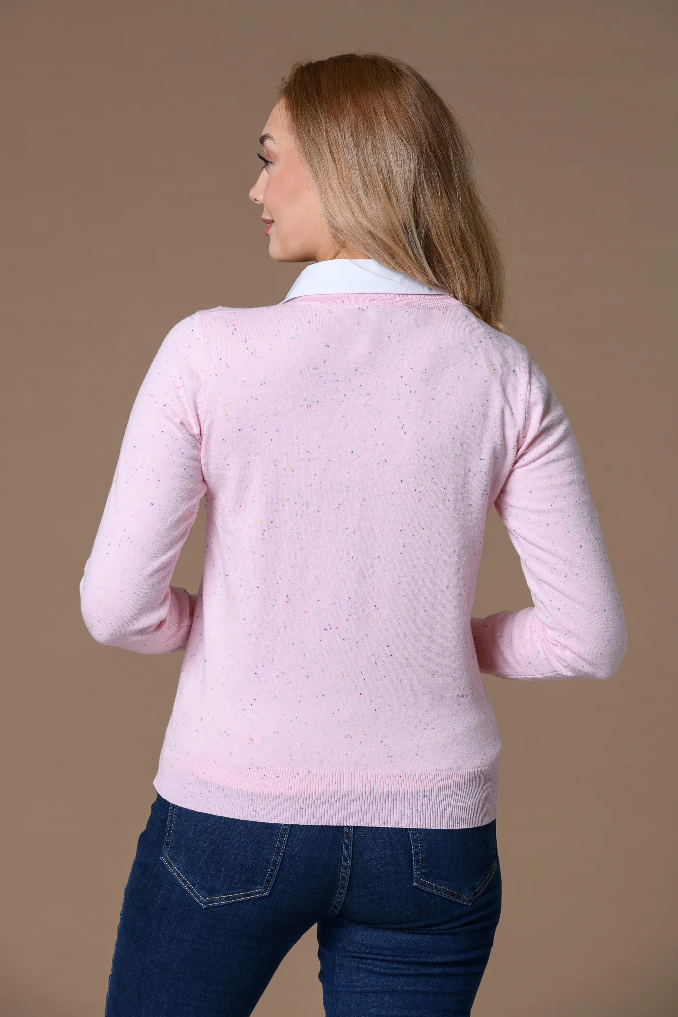 V-Neck Nep Yarn Insert Sweater PINK - Image 2