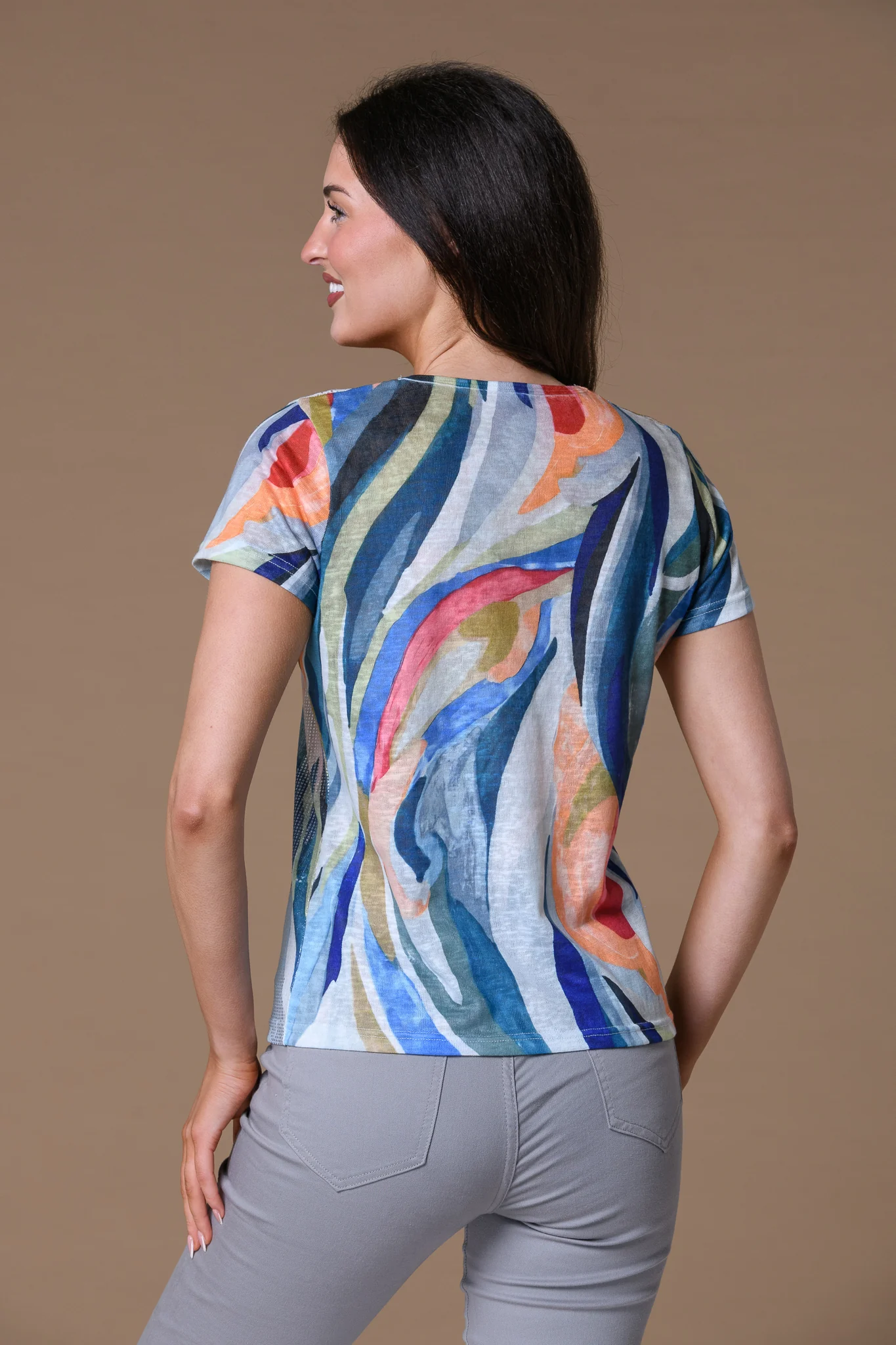 Wave Print Foil Top blue/Orange - Image 2
