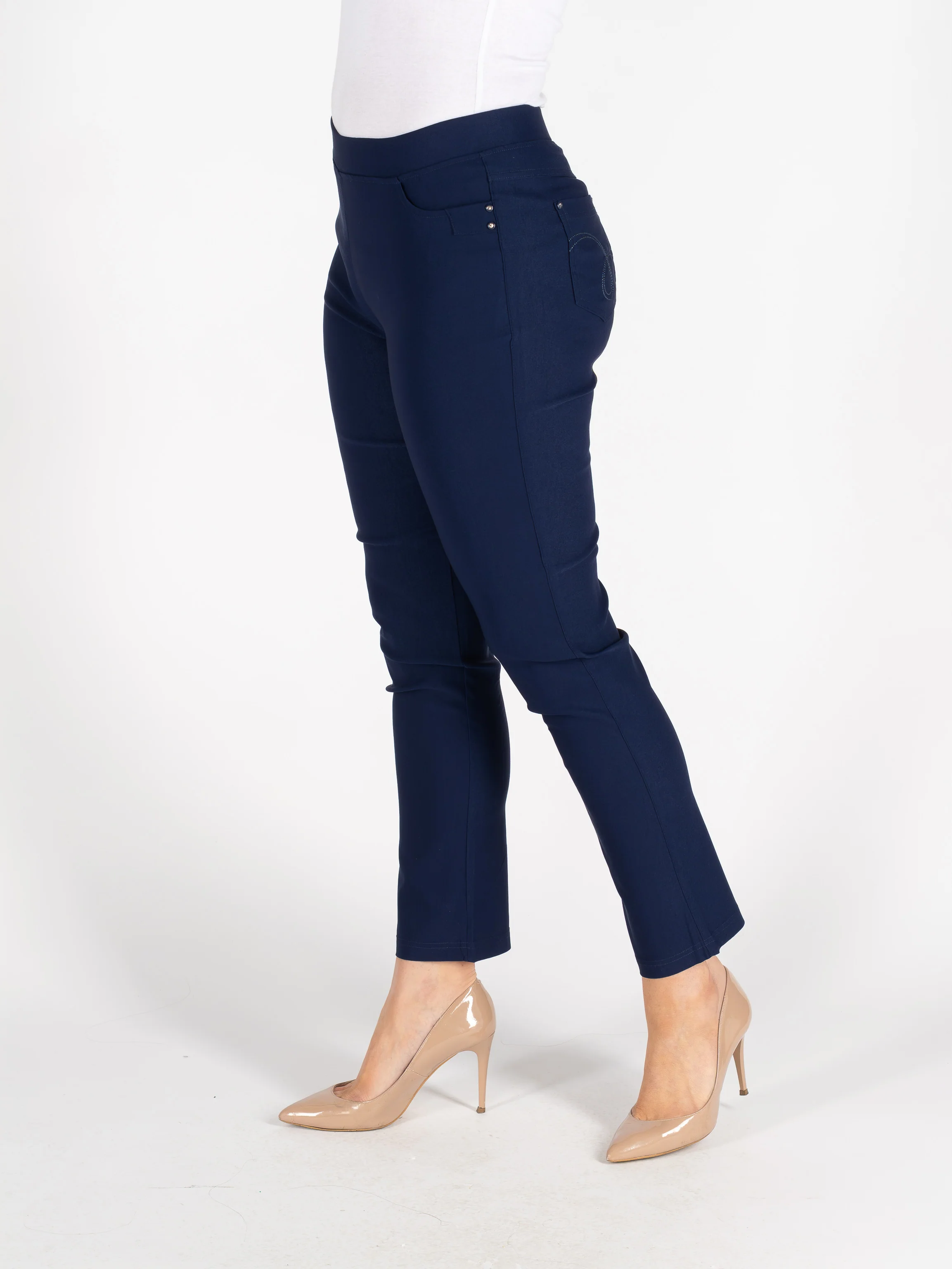 Wide Leg Blue Denim Trouser 29 Inch - Dark Blue - Image 3