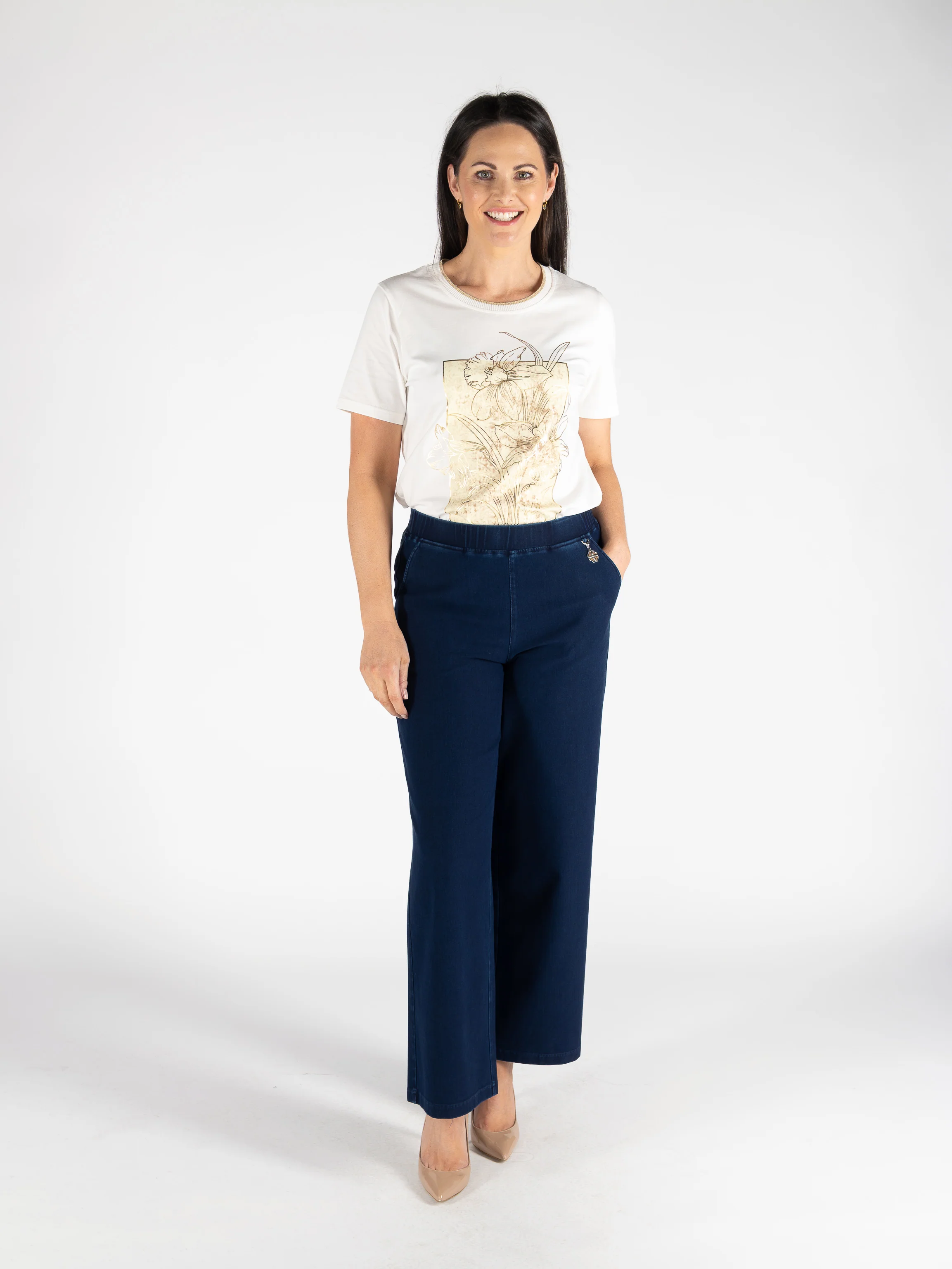 T30509 Wide Leg Blue Denim Trouser 29 Inch - Dark Blue - Image 4