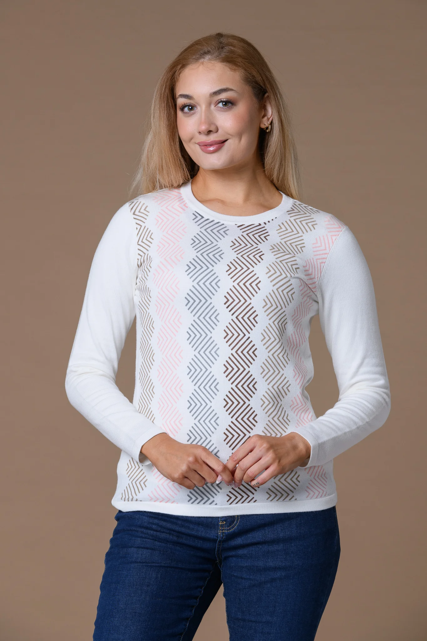 Zig Zag Print Sweater CREAM