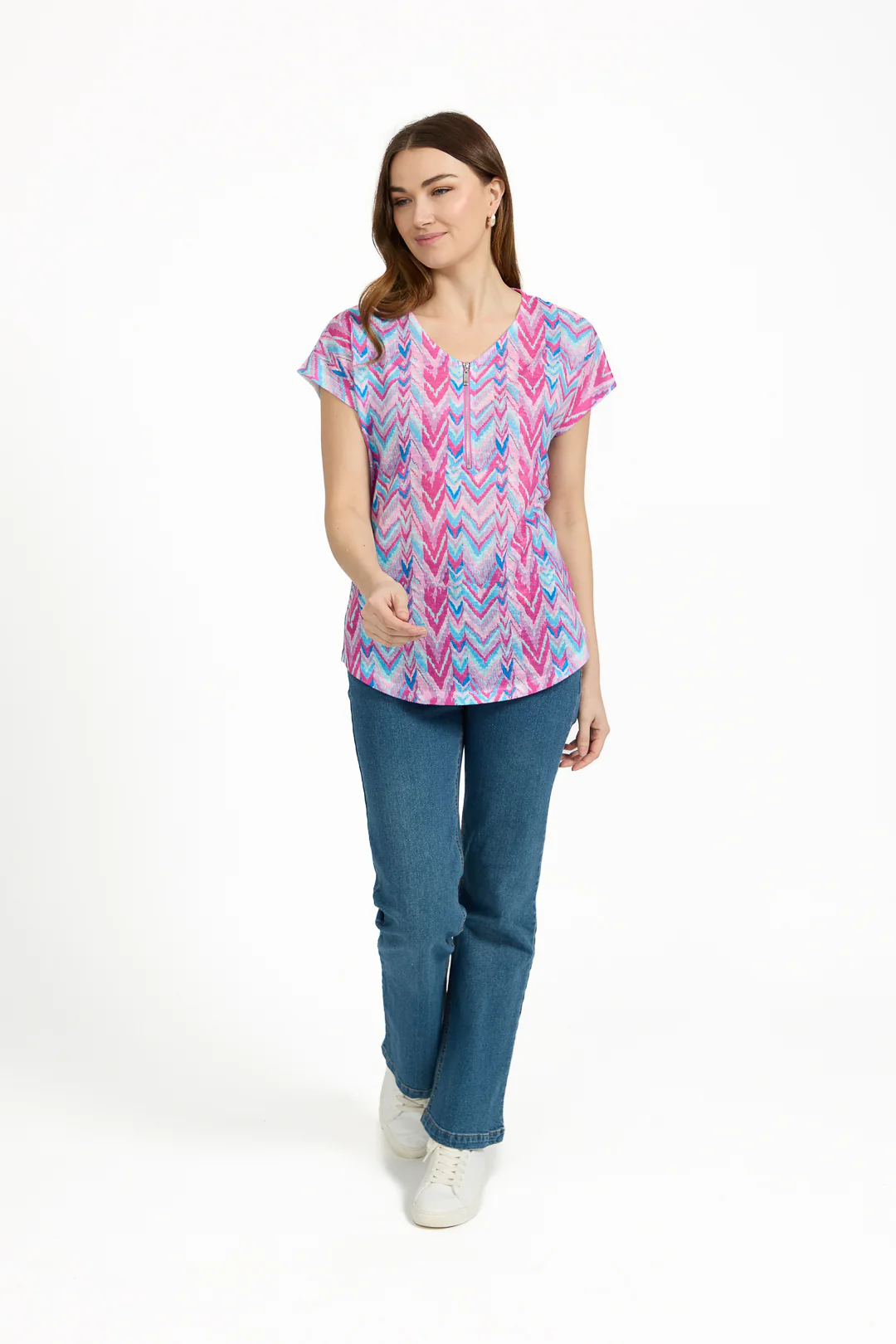 ZIG ZAG PRINT ZIP TOP PINK - Image 4