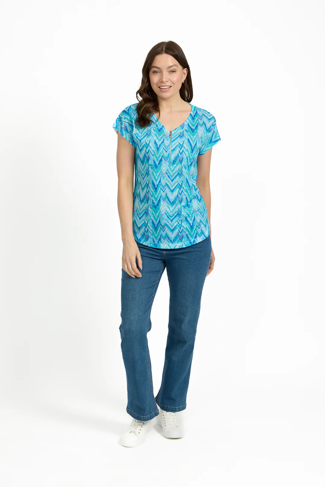ZIG ZAG PRINT ZIP TOP TEAL - Image 2